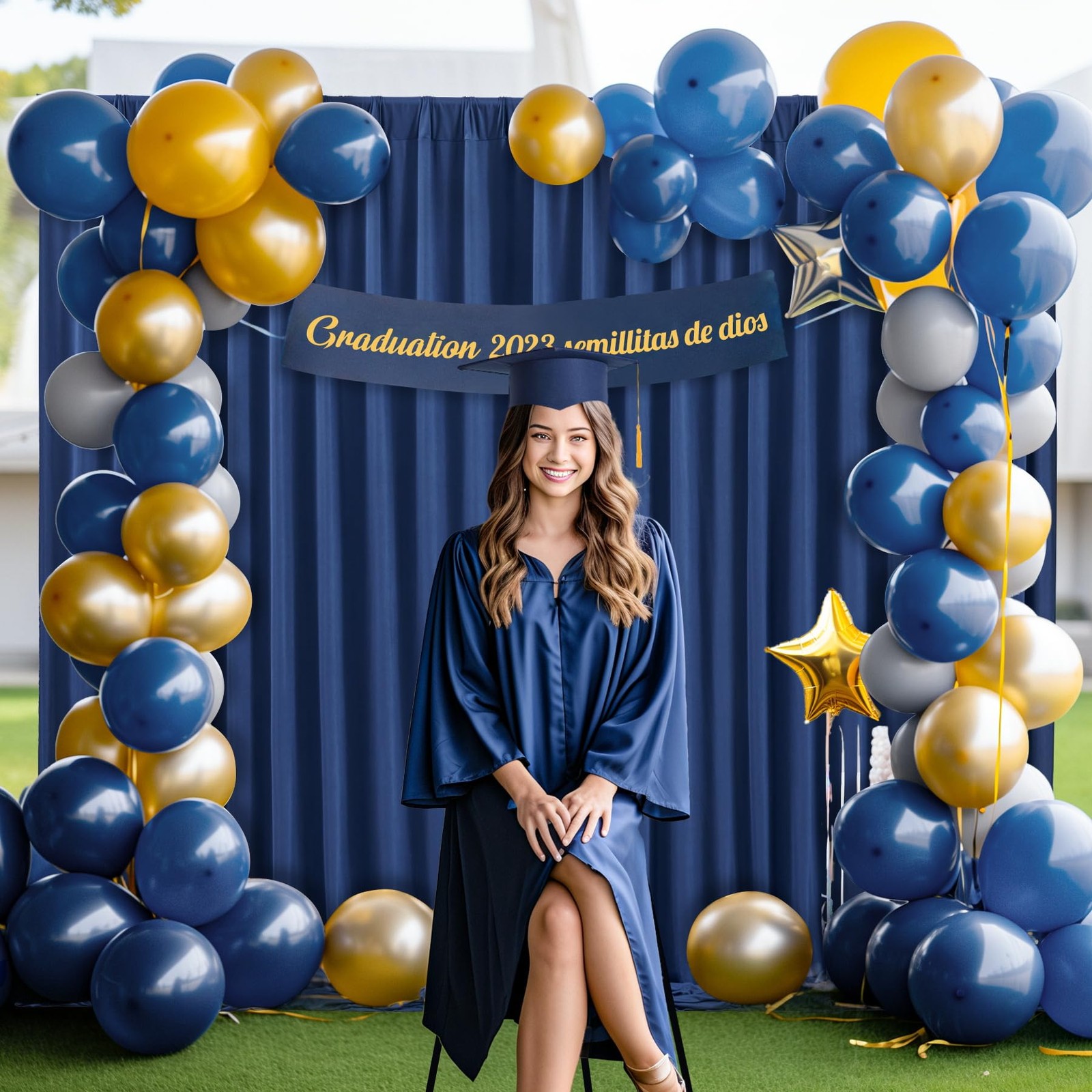 8x10ft Navy Blue Wrinkle Free Polyester Backdrop Curtain 2 Panels 4x10ft