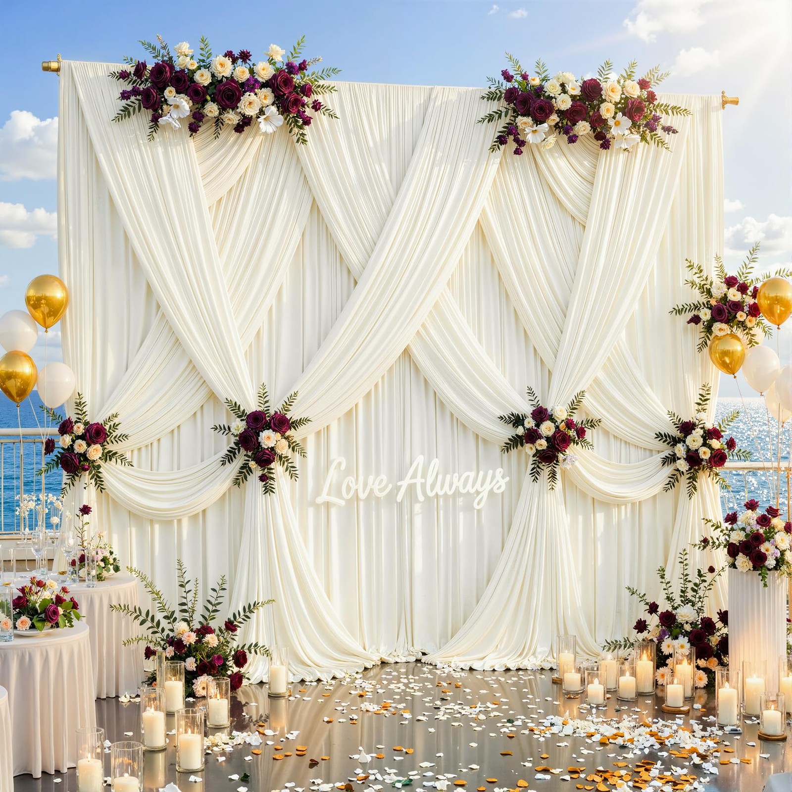 40ftx12ft Wrinkle Free Ivory Backdrop 5′(W) x 12′(H), 8 panels,