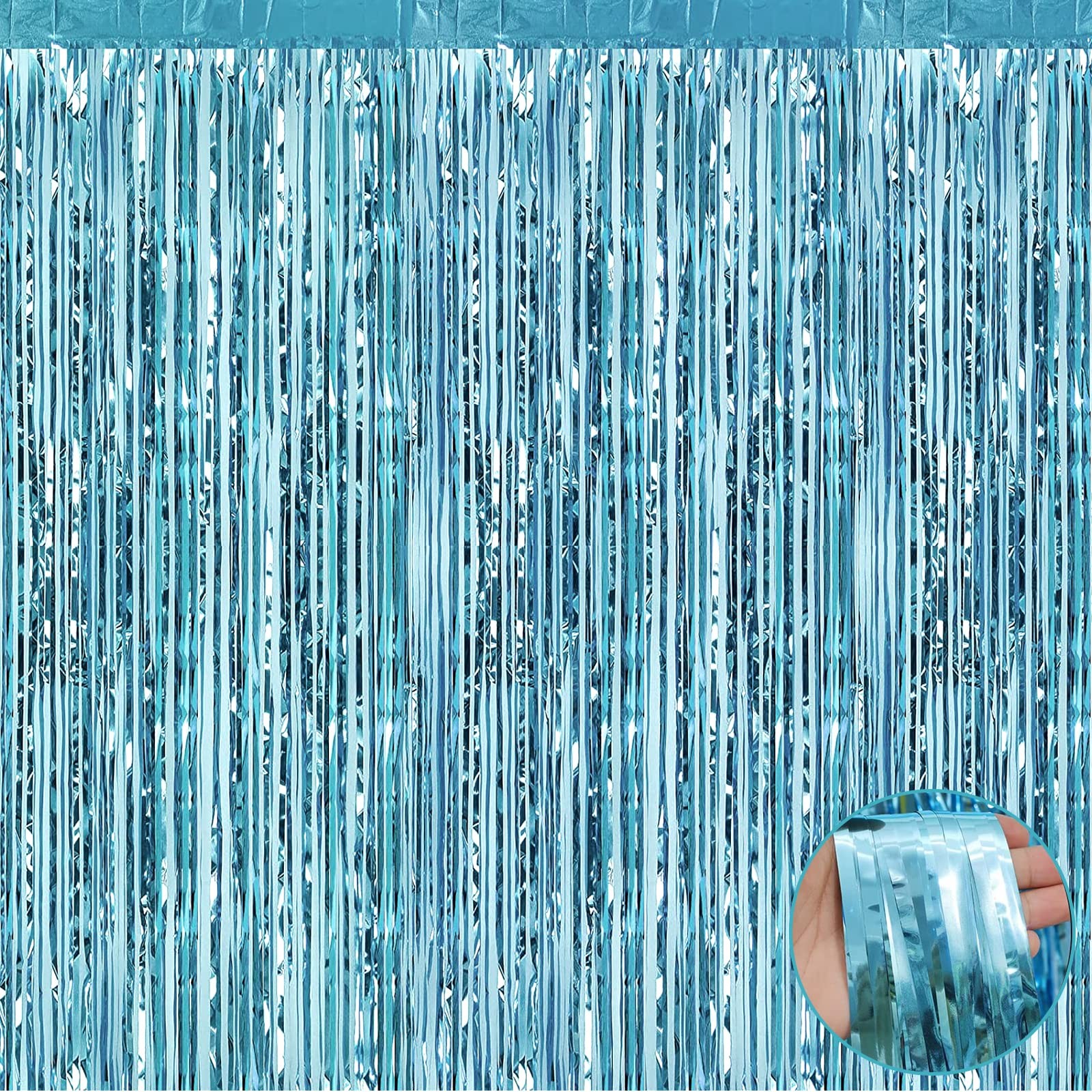 4 Pack Light Blue Foil Fringe Curtain Backdrop 3.3×9.8Ft Metallic Tinsel Decor