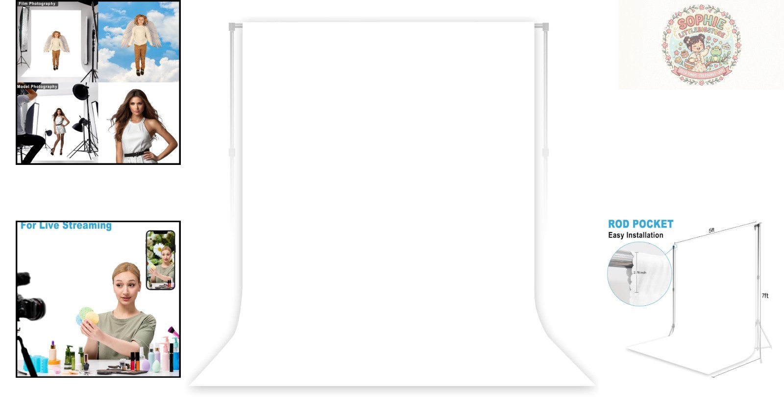 Lightweight 5×7 FT Reversible White Backdrop for Portraits & Product Photography