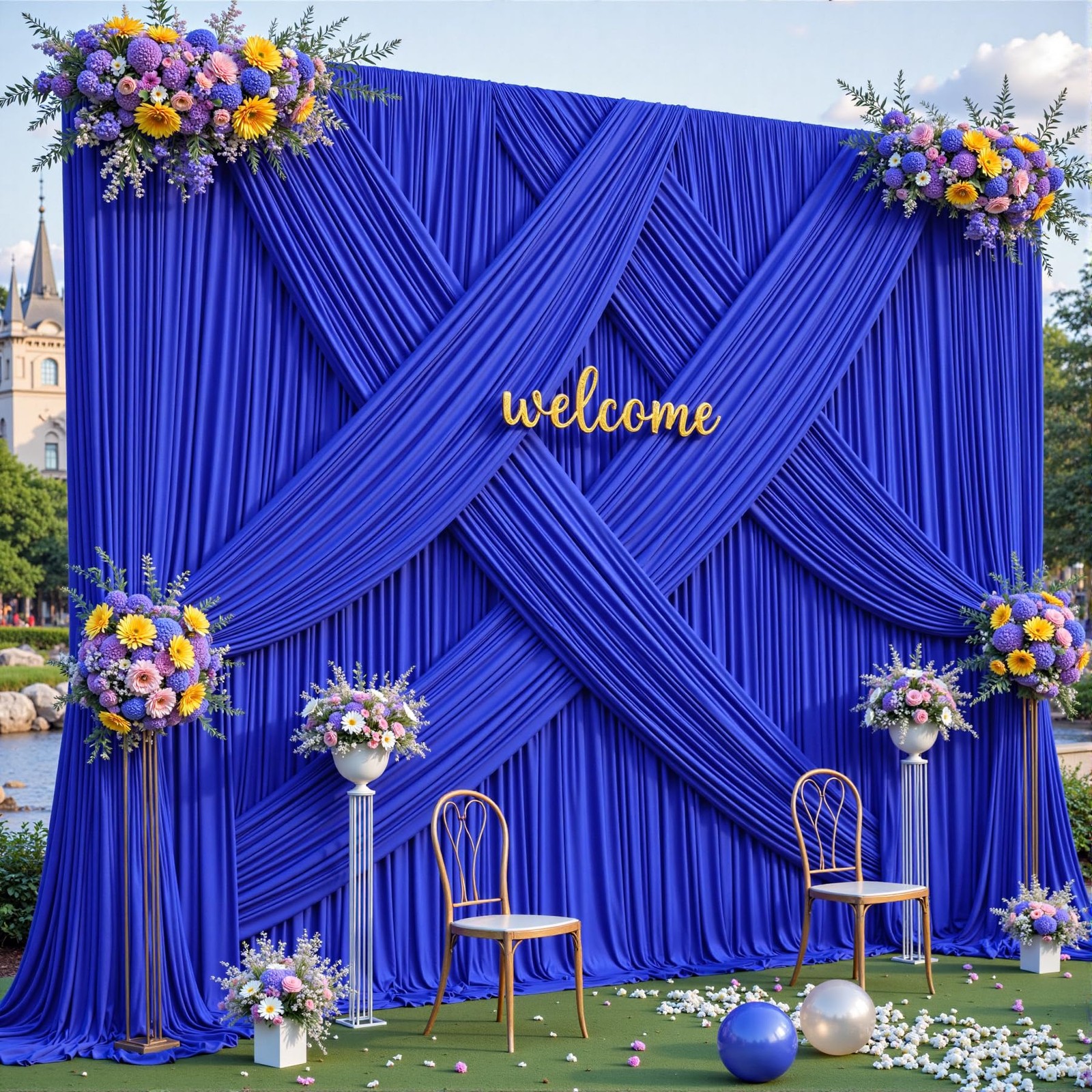 10 Panels Royal Blue Backdrop Curtains – W4′ x H10′(10 panels),