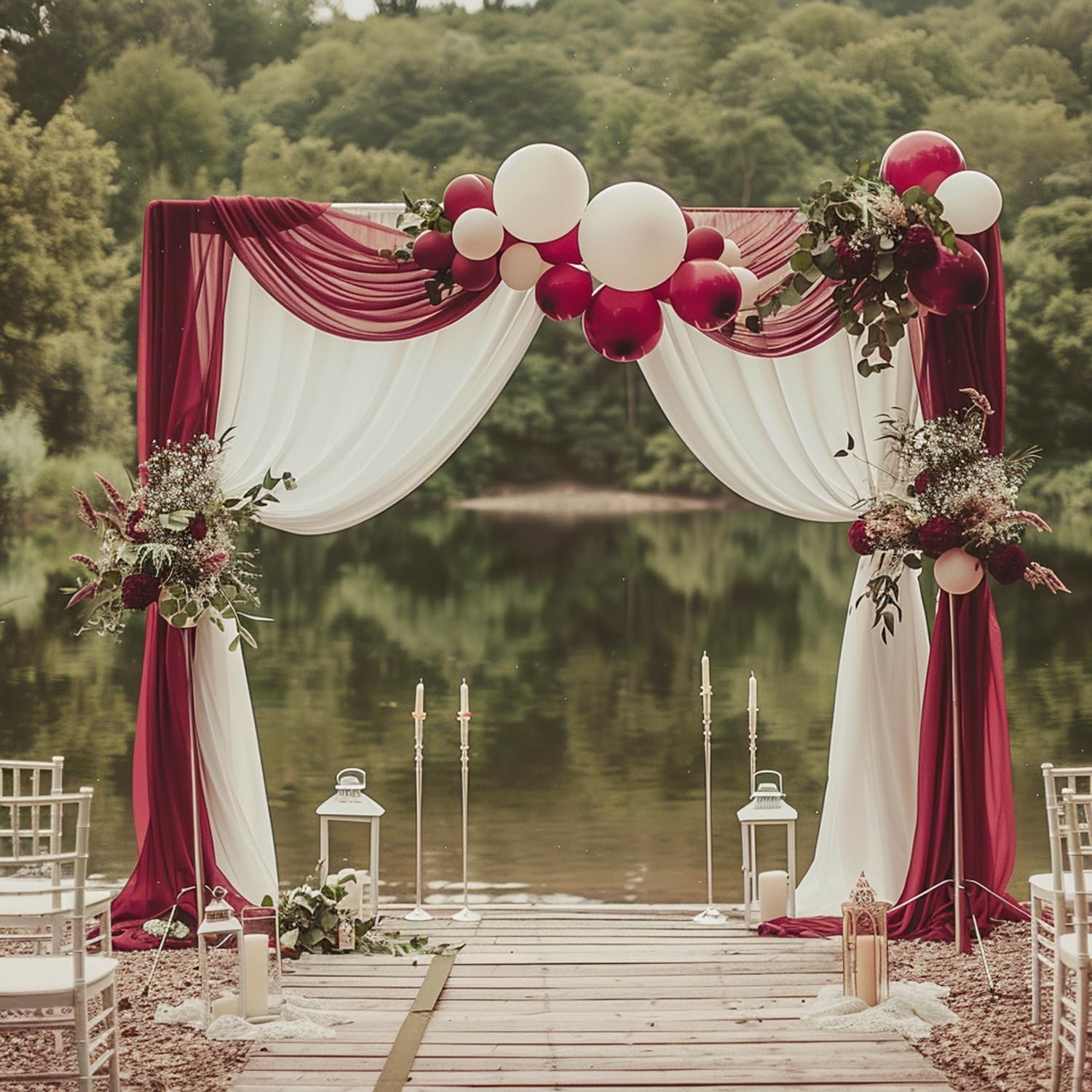 Burgundy Wedding Arch Draping Fabric Sheer Backdrop Curtain 28.7 Inch x 20FT