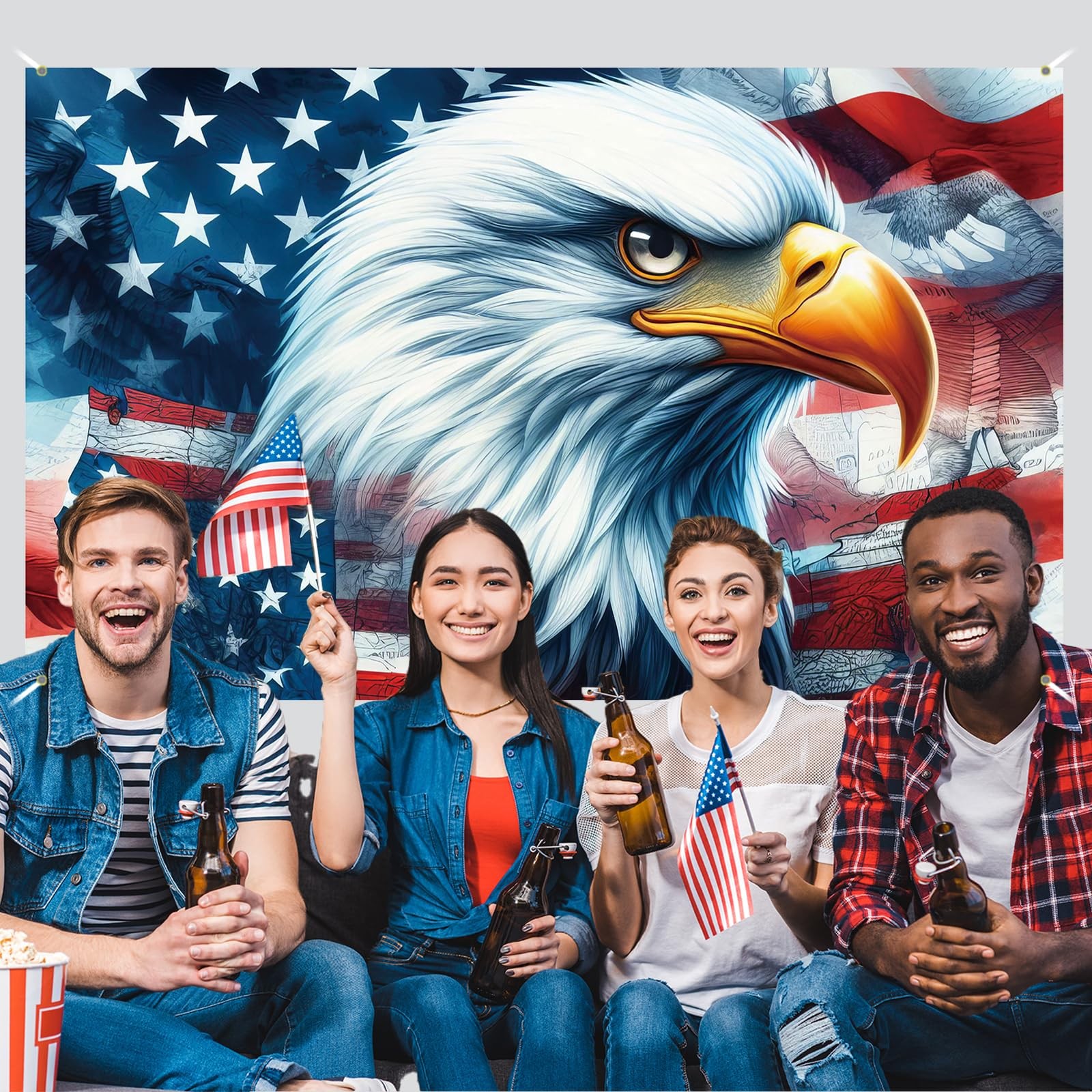 American Bald Eagle Flag Photo Backdrop Patriotic Banner 4th of July Memorial…