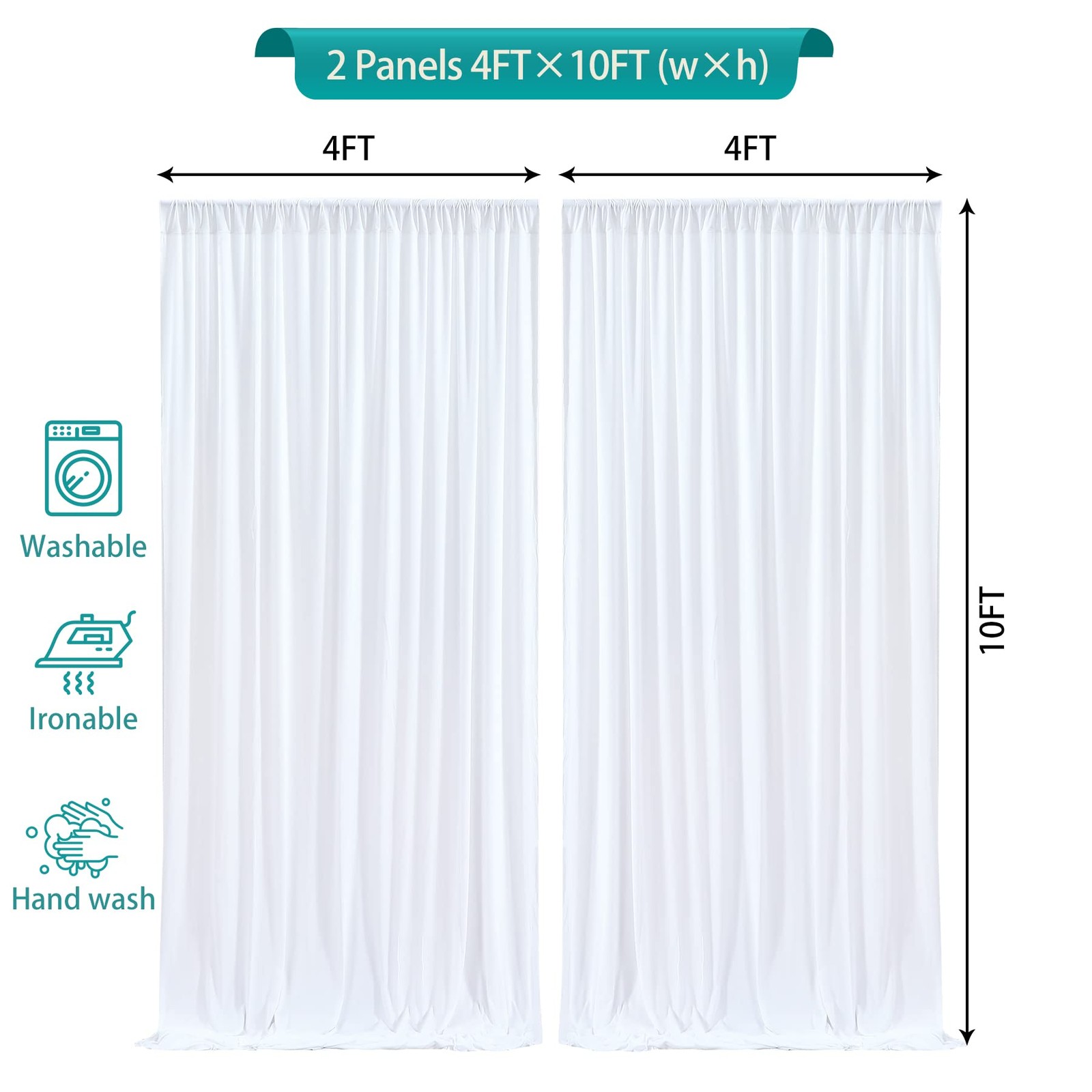 2 Panels White Backdrop Curtains 8×10 Ft Party Wedding Photo Soft Fabric Decor