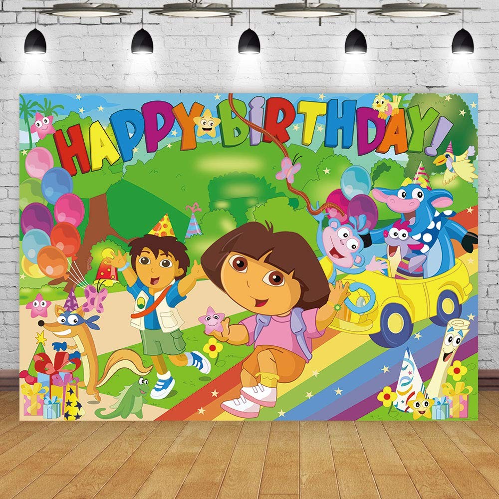 AONELAS 7x5ft Explorer Cartoon Theme Birthday Party Backdrop; Vinyl Material;…
