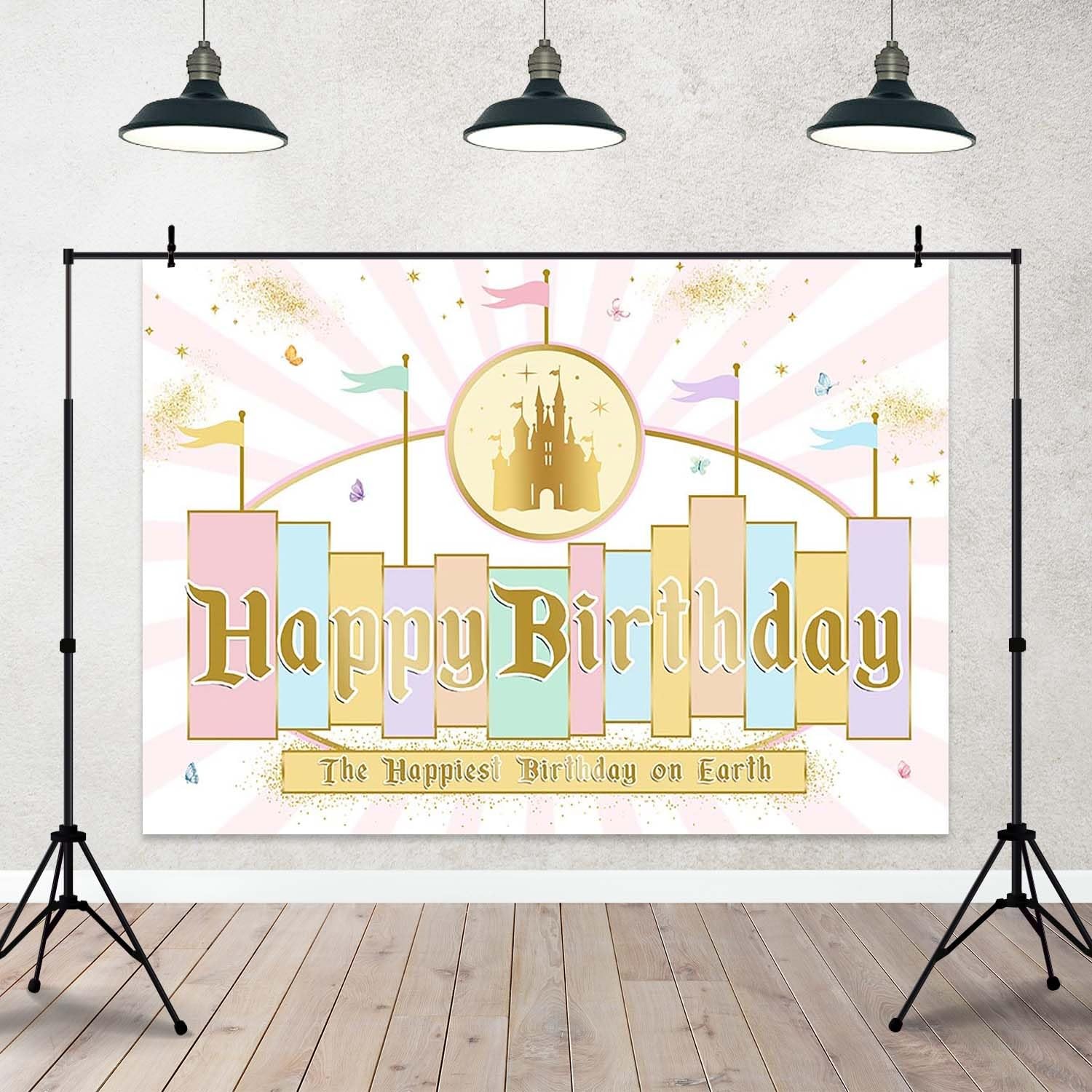 Princess Castle Birthday Backdrop Pastel Rainbow Stripes Magical Background G…