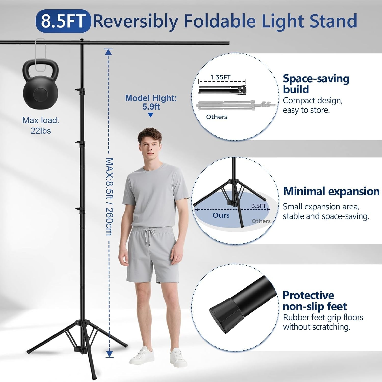 Versatile 10×8.5ft Photo Background Stand Kit with Elastic Rope & Clamps