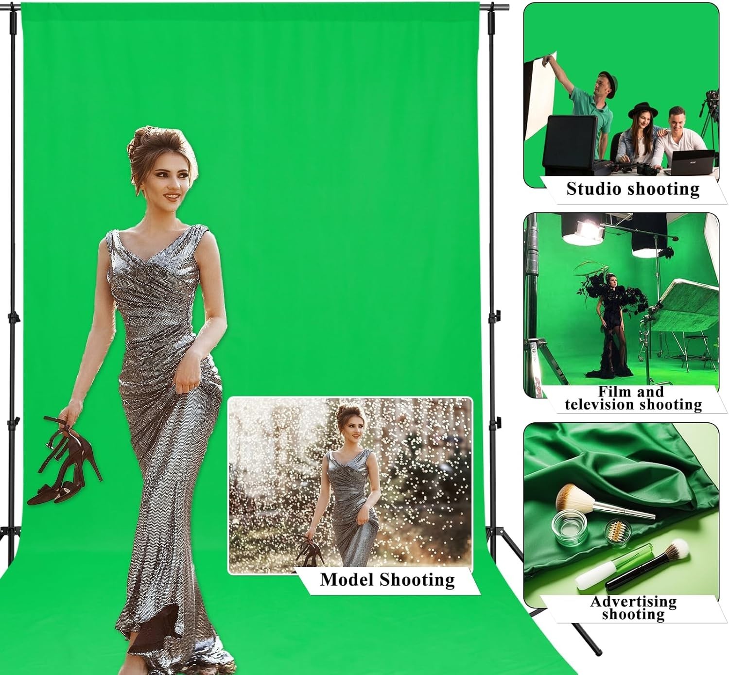 Green Screen Backdrop, 5 X 6.5Ft Greenscreen Background for Photoshoot, Small Gr