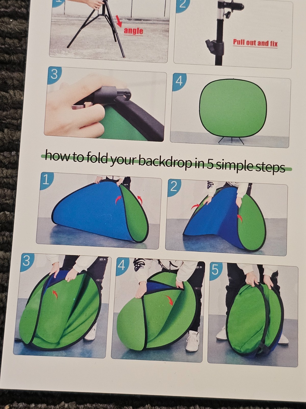 AFHT 5’x 5.5’Green Screen w/Stand Collapsible 2-in-1 Blue & Green for Background