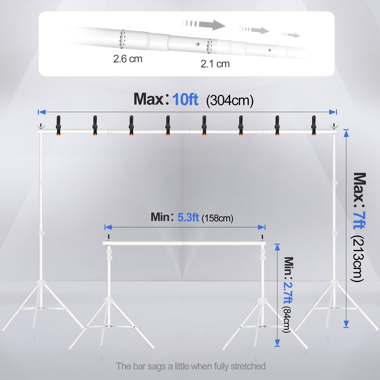 EMART Backdrop Stand 10x7ft(WxH) Photo Studio Adjustable Background Stand Sup…