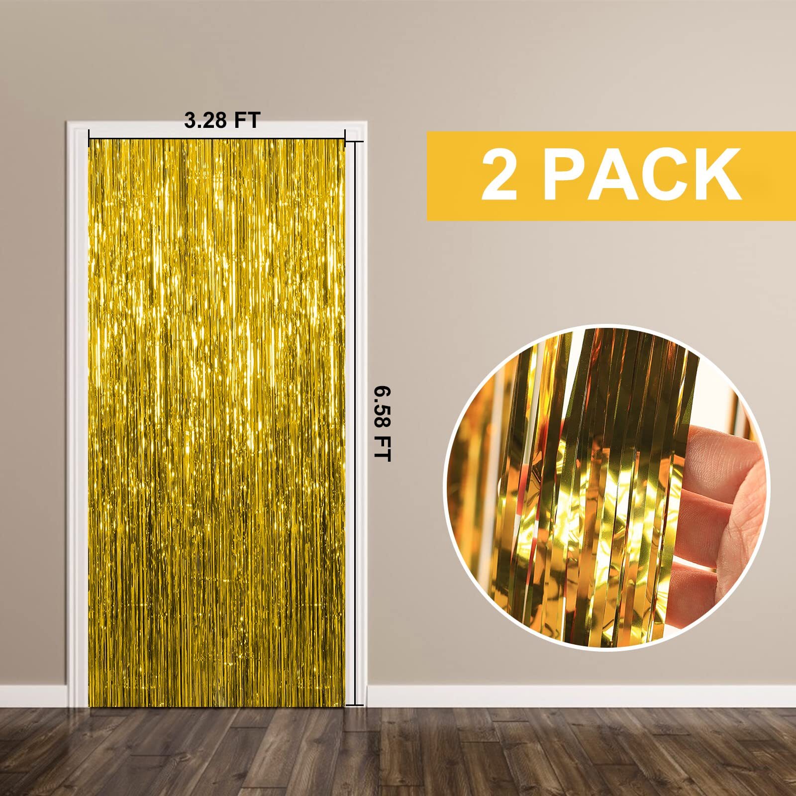 2 Pack Gold Fringe Streamers Party Decor Foil Curtain Backdrop Birthday Decor