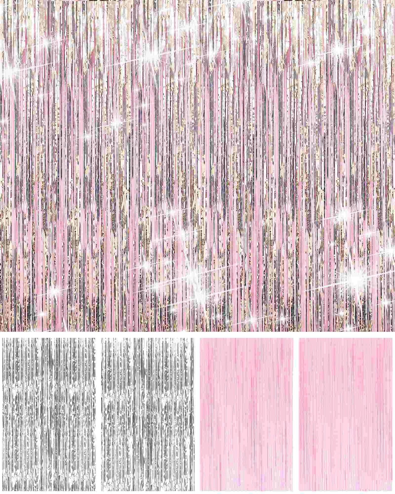 Pastel Pink and Silver Foil 38.4″W x 78.7″L (Pack of 4),