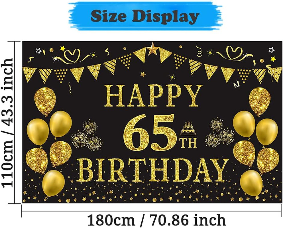65th Birthday Backdrop Gold and Black 5.9 X 3.6 Fts Happy Birthday Party Deco…