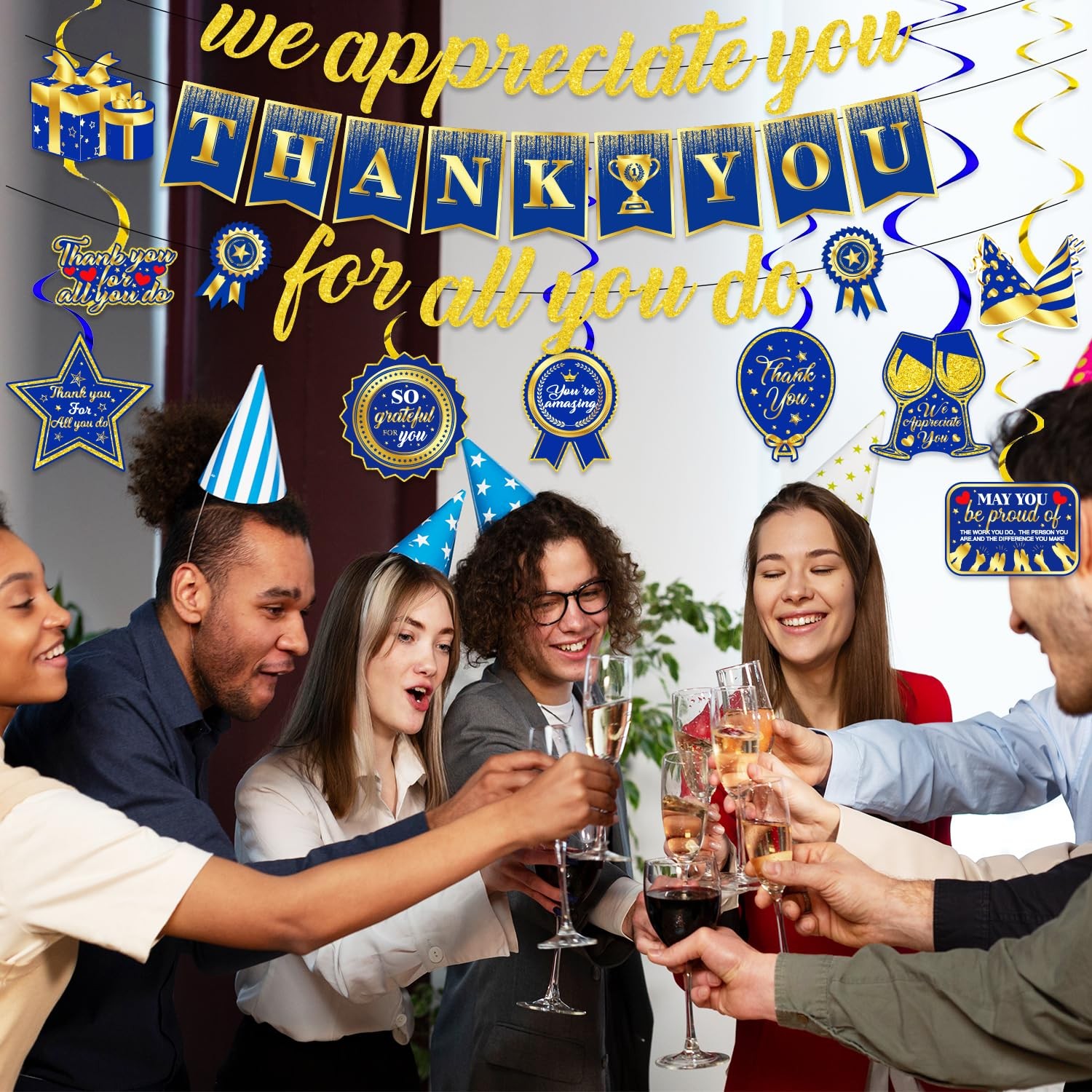 We Appreciate You Party Decorations, Blue Gold Banner and Tables Decorations …