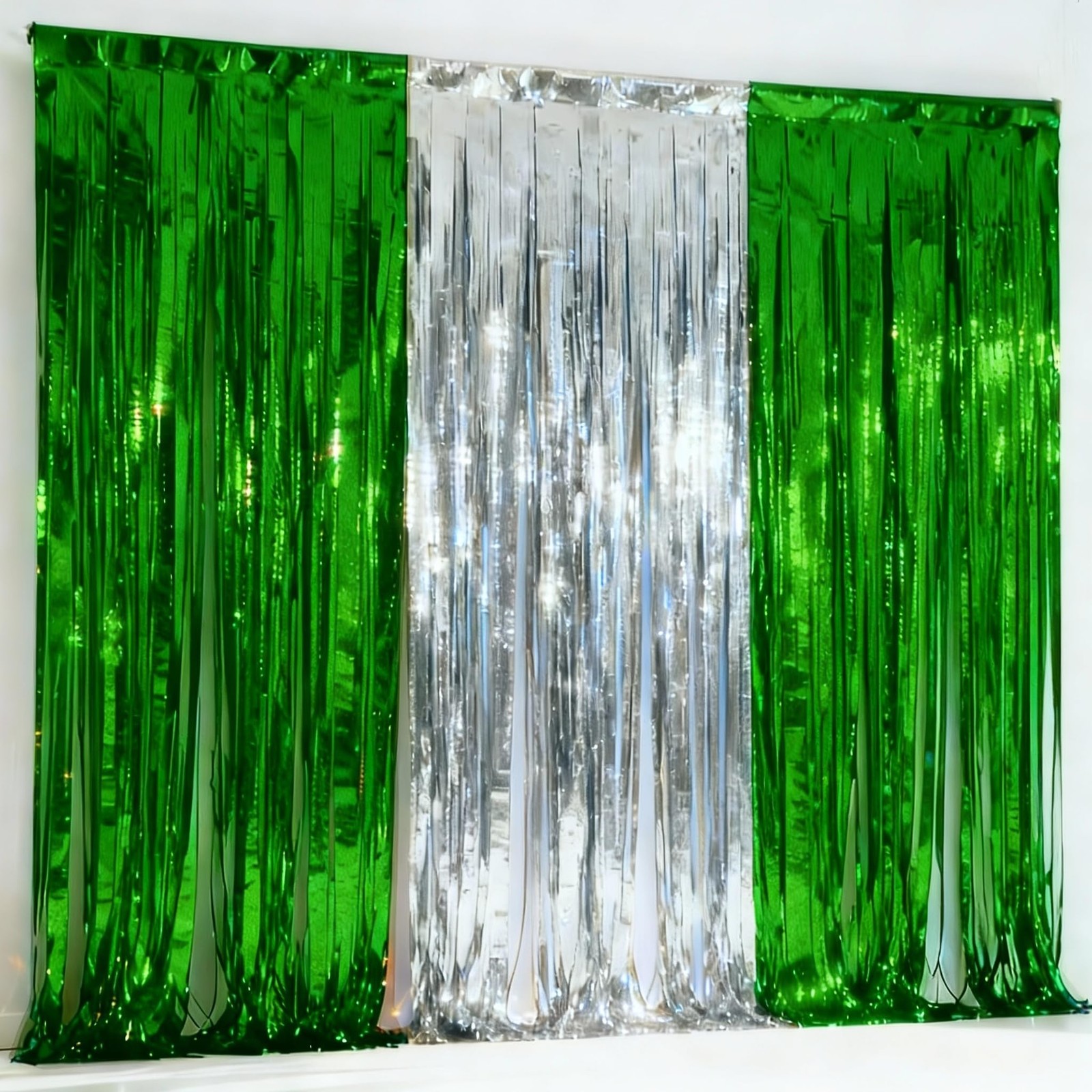 Black Silver Foil Fringe Curtains 3 PCS Tinsel Backdrop Graduation Party Decor
