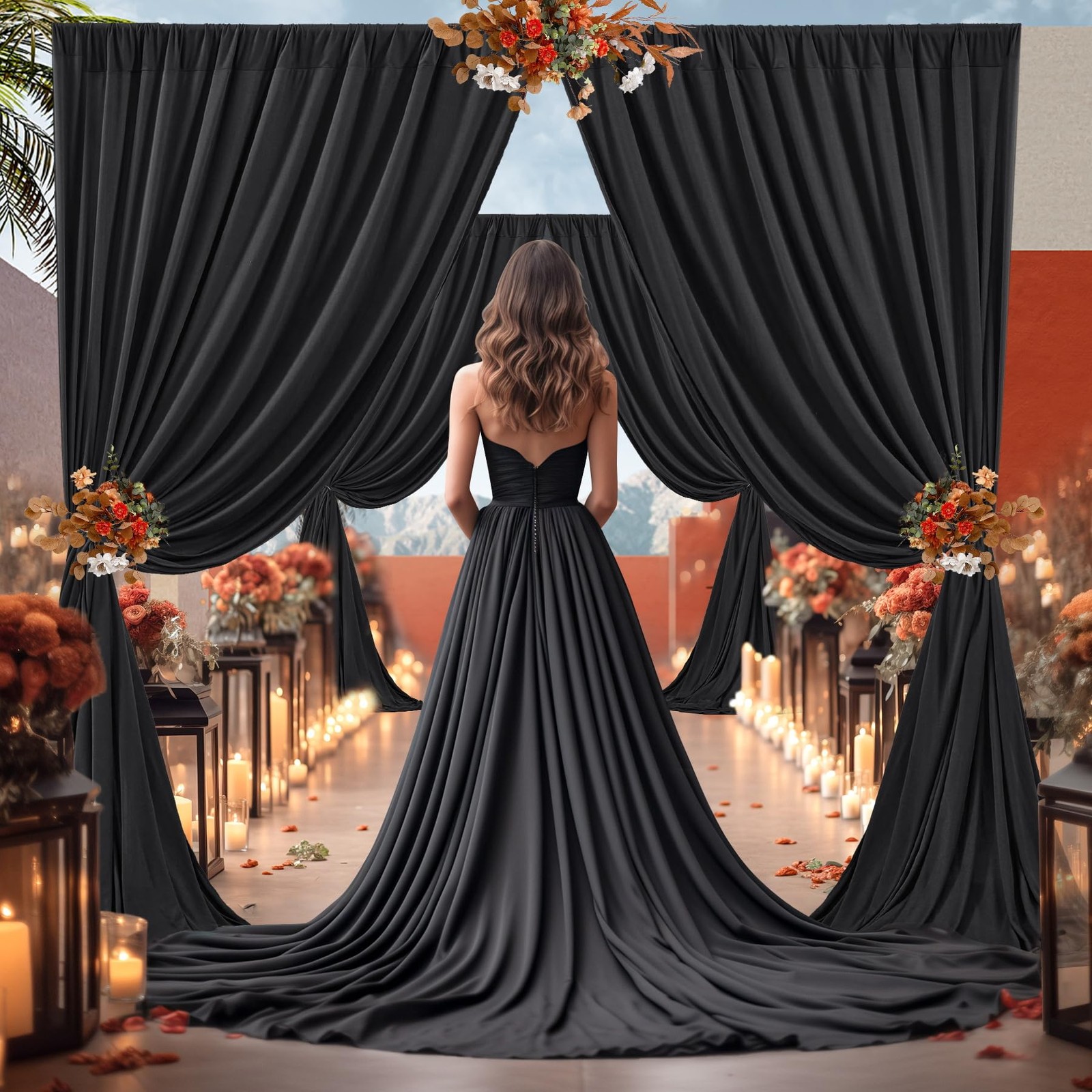4 PCS 4x10ft Black Backdrop Curtains Polyester Wrinkle Free Photo Stand