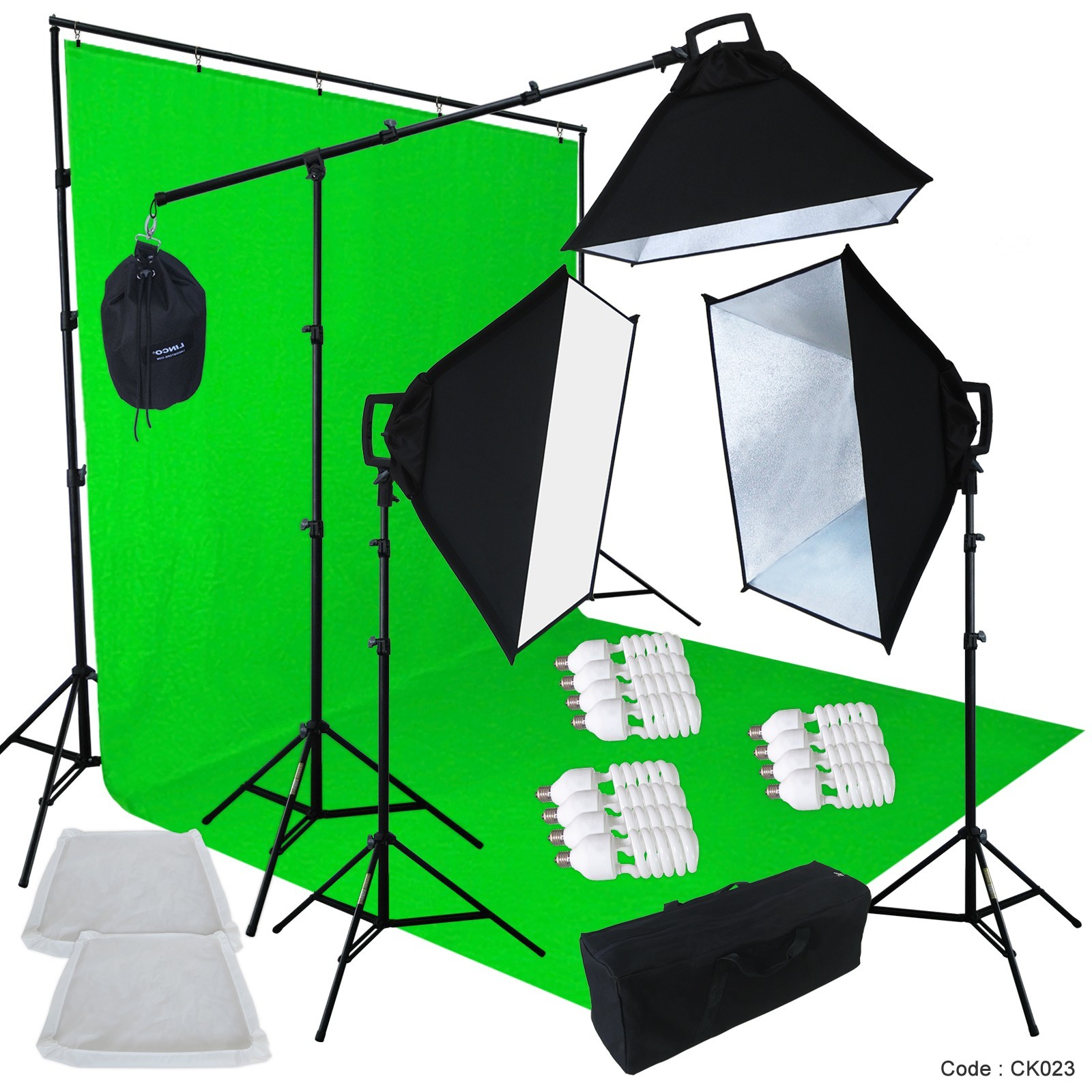 Chromakey Green Screen Lighting Kit 2400 Watt 9’×13′ Backdrop Background Stand