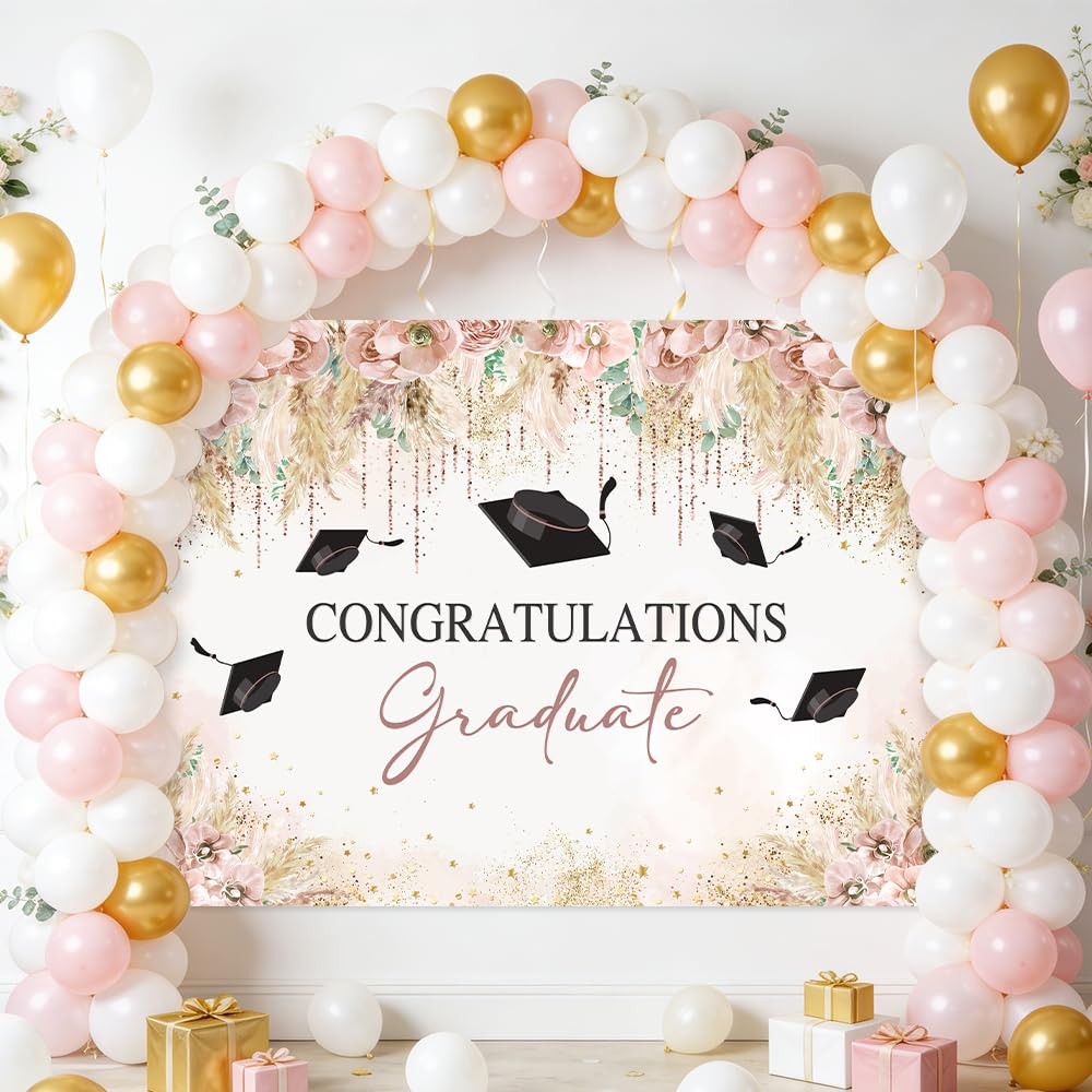 7x5ft Congratulations Graduate Backdrop Congrats Grad Banner Boho Graduation Dec