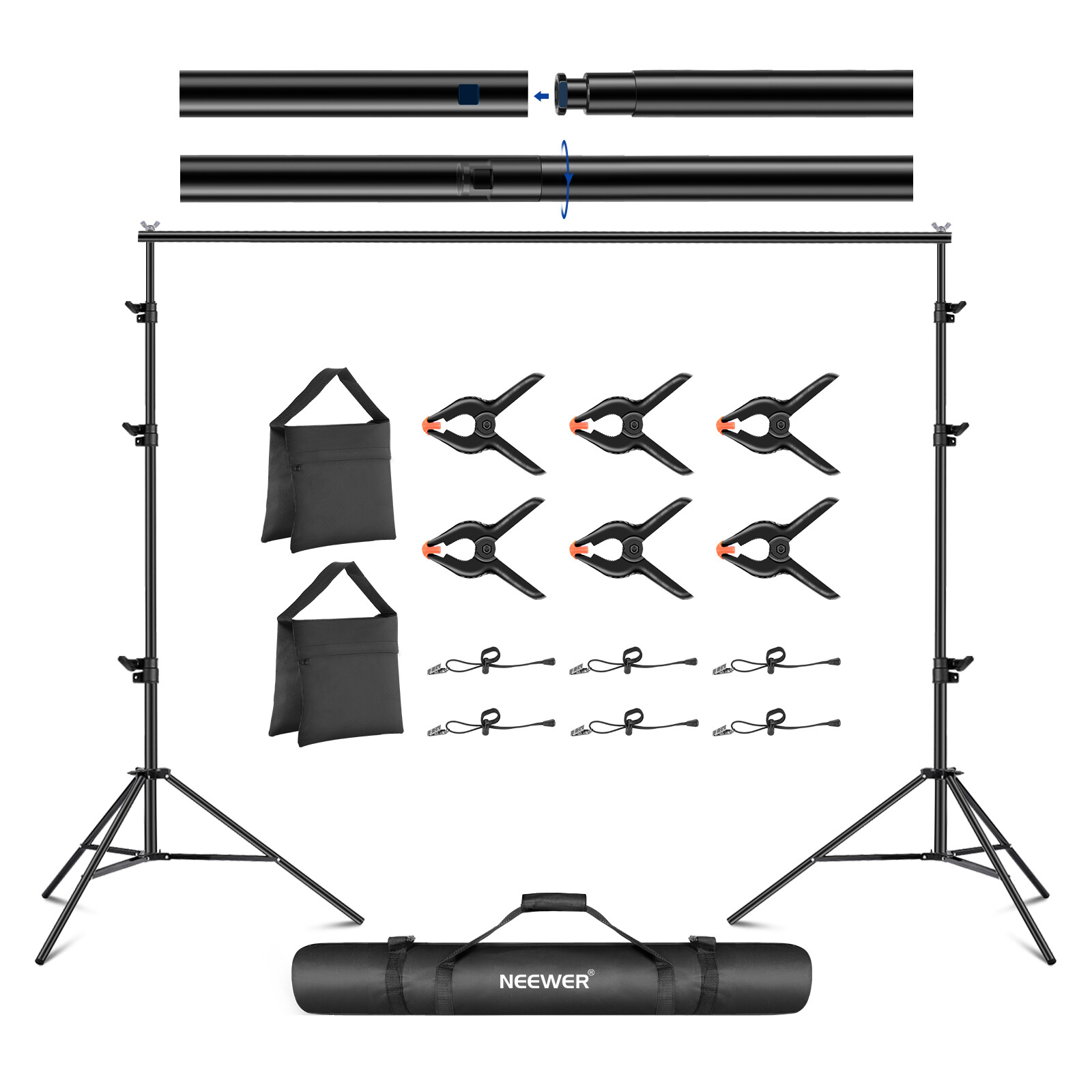 NEEWER 8.5x10ft Adjustable Backdrop Stand Kit with 4 Crossbars, 6 Spring Clamps