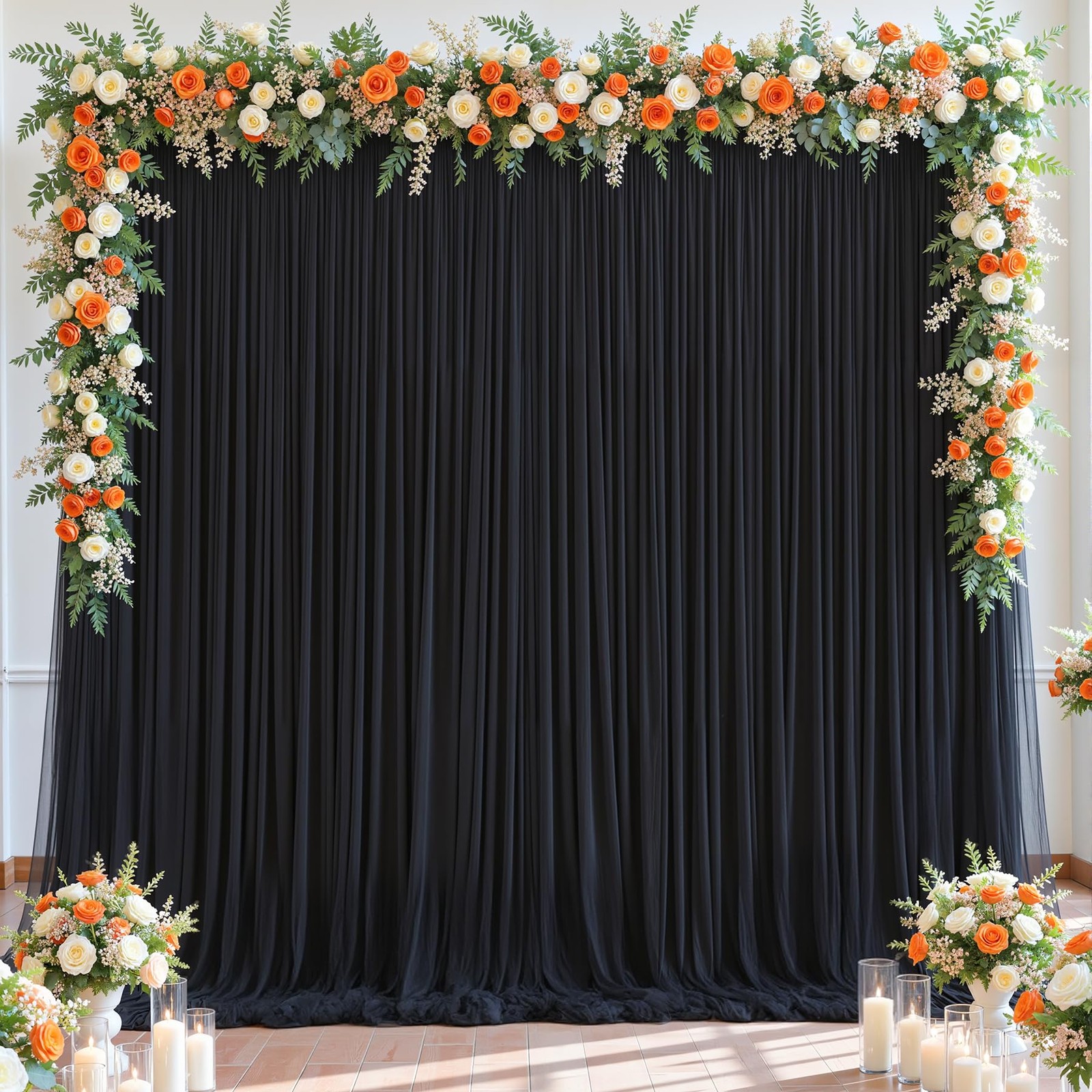 Black Tulle Backdrop Curtain 5×10 Ft Wrinkle Free Drapes Wedding Party Decor