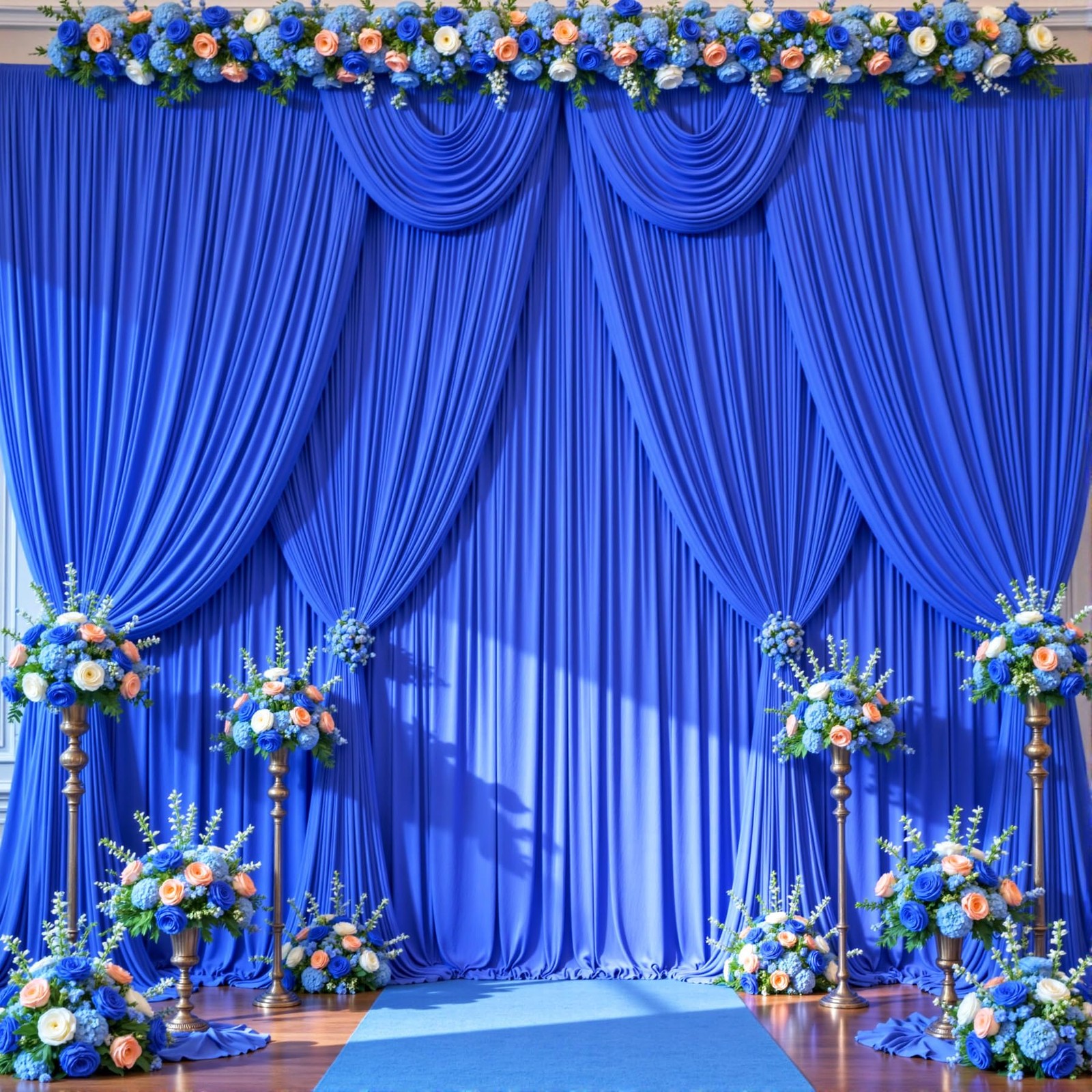 50ft x 10ft Wrinkle Free Royal Blue 5′(W) x 10′(H), 10 panels,