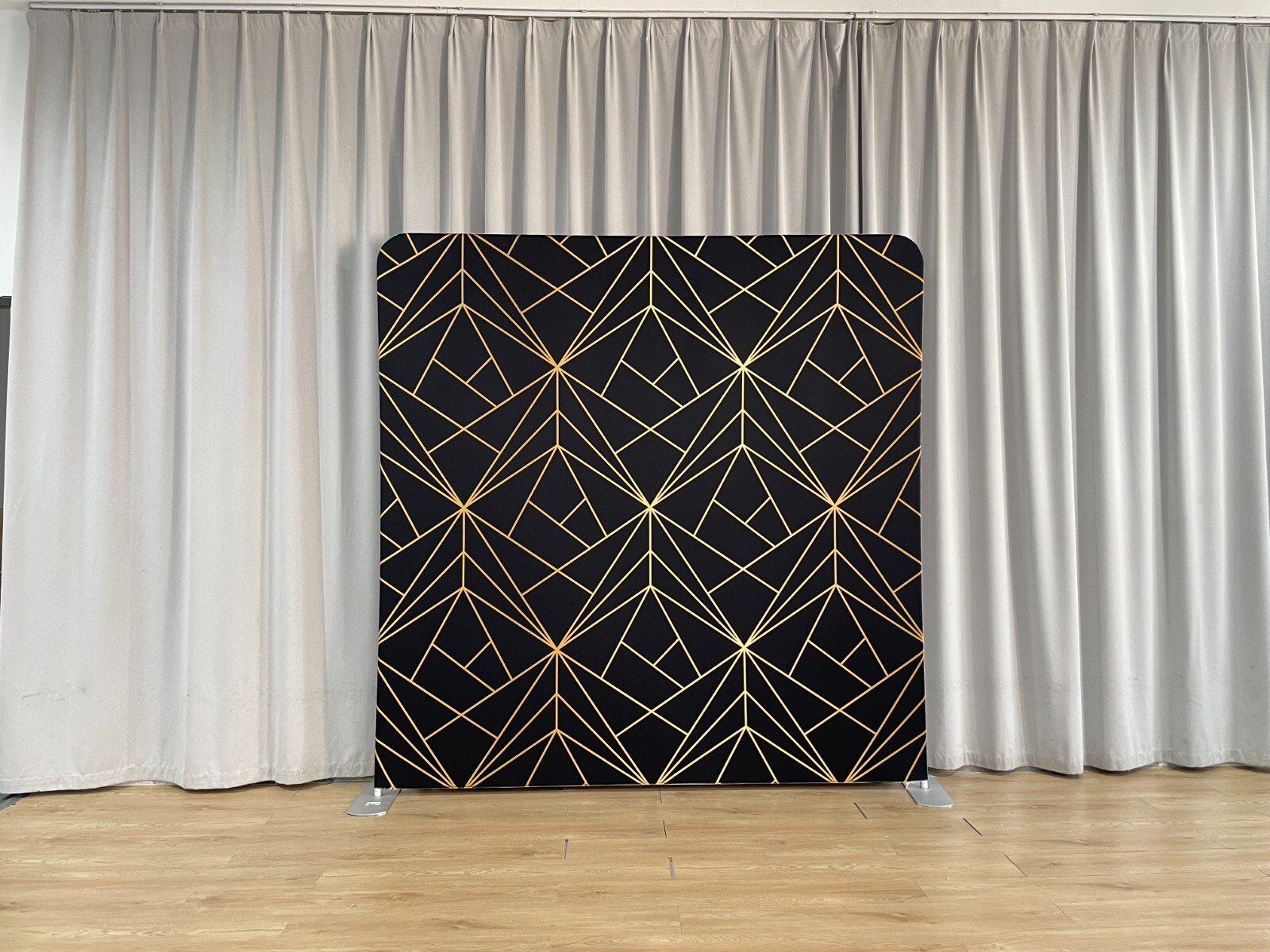 Bakod Gold Geometric Black Pillow Case Tension Fabric Backdrop w/ 8ftx8ft Frame