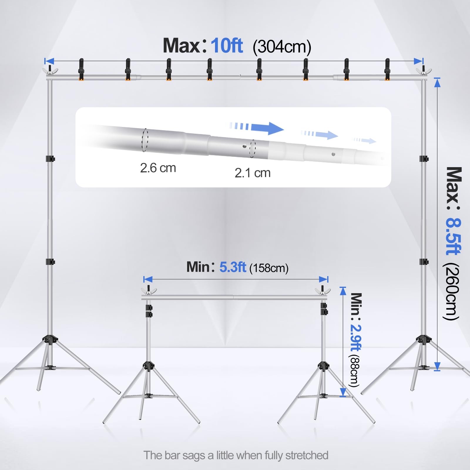 Backdrop Stand 10×8.5ft(WxH) Photo Studio Adjustable Background Stand Support…