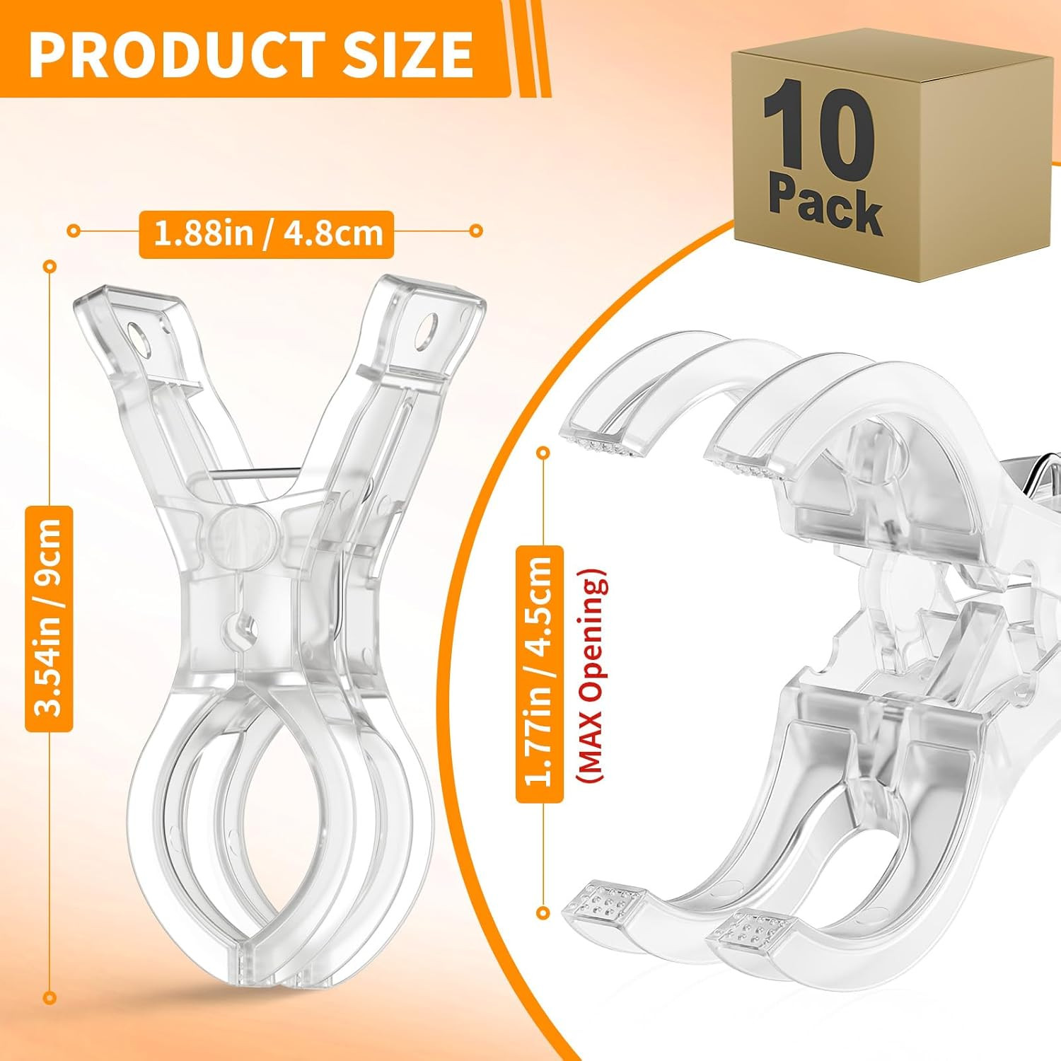 10 Pack Balloon Arch Clips, Large Clear Spring Clamps for Backdrop, 3.5” Plasti