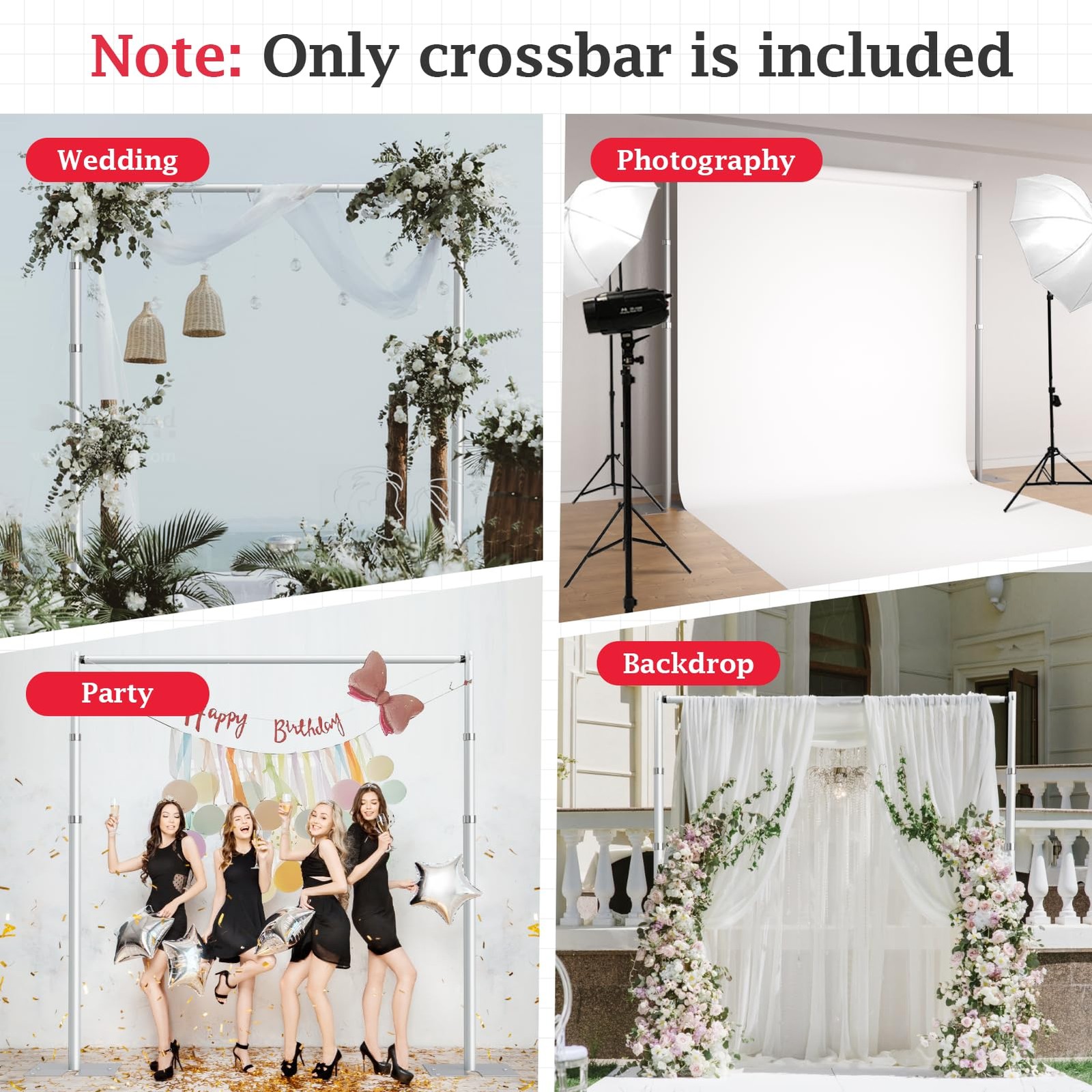 4ft-10ft Pipe and Drape Adjustable Crossbar for Backdrop Stand, Background & …