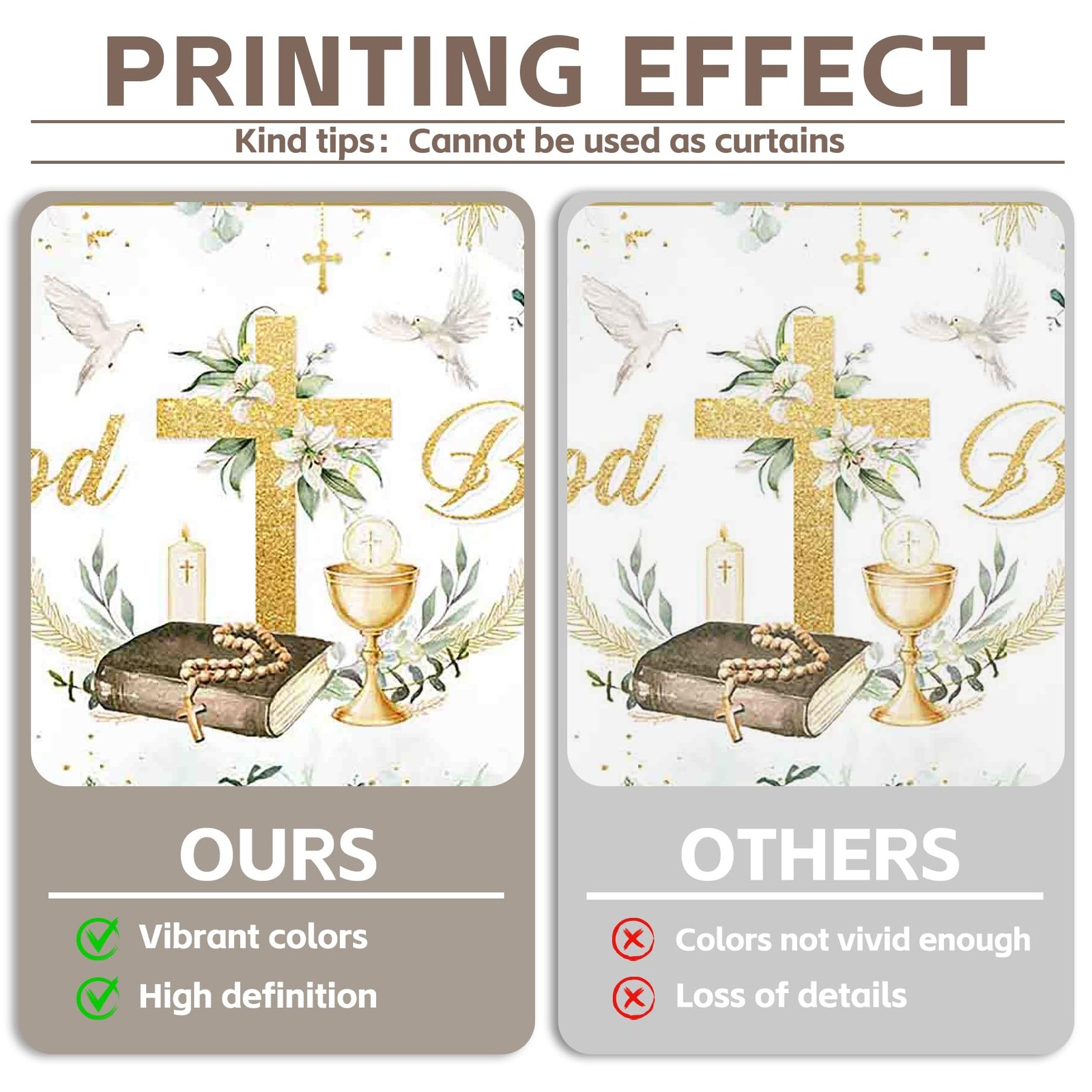 Greenery God Bless Backdrop 72×43 Inch Gold Cross First Holy Communion Props