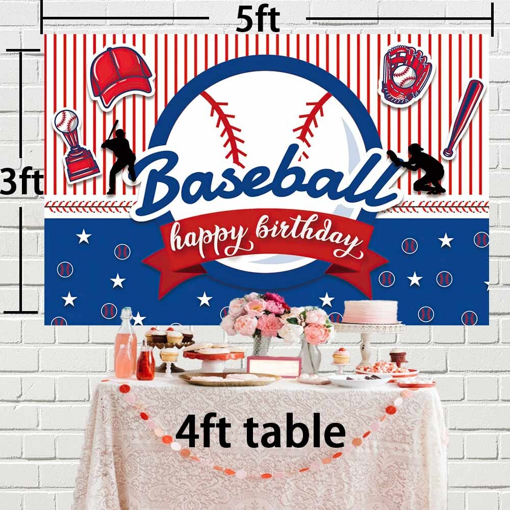 Baseball Happy Birthday Backdrop Banner Vinyl Party Decorations 5x3Ft