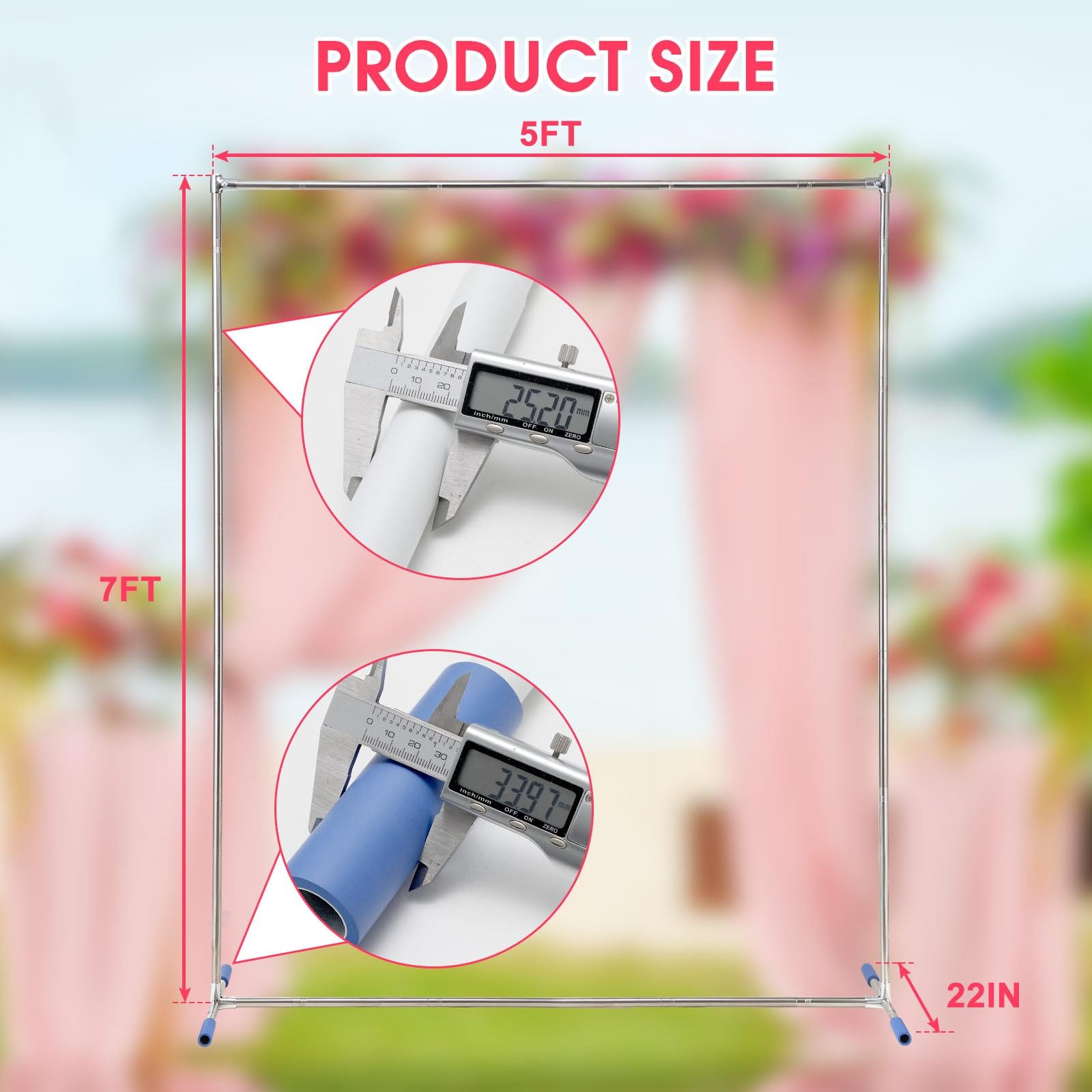 Wedding Arch,7 x 5 FT Metal Arch Backdrop Stand with Support Feet Base,Square…