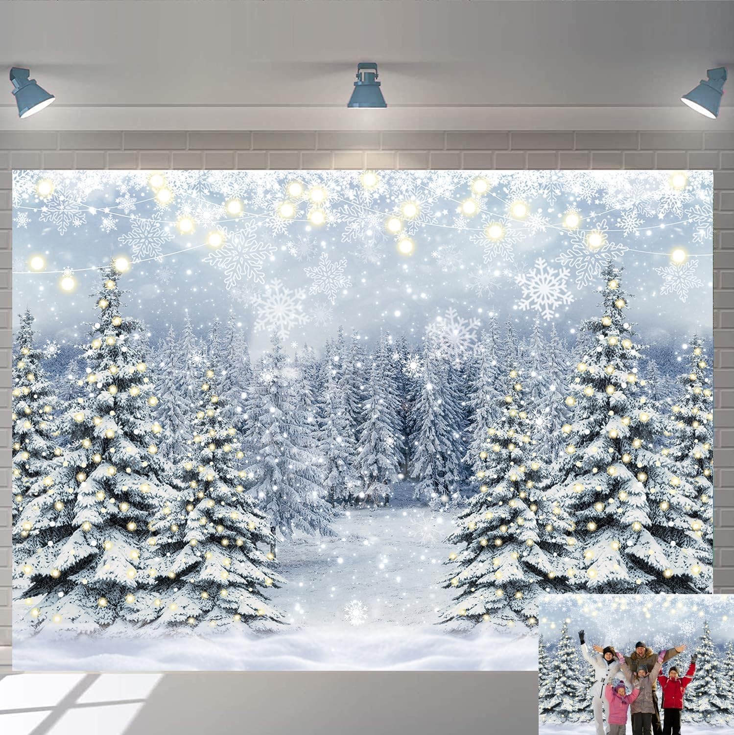 Winter Forest Photography Backdrop Glitter Snowy Pine Tree Scene Background