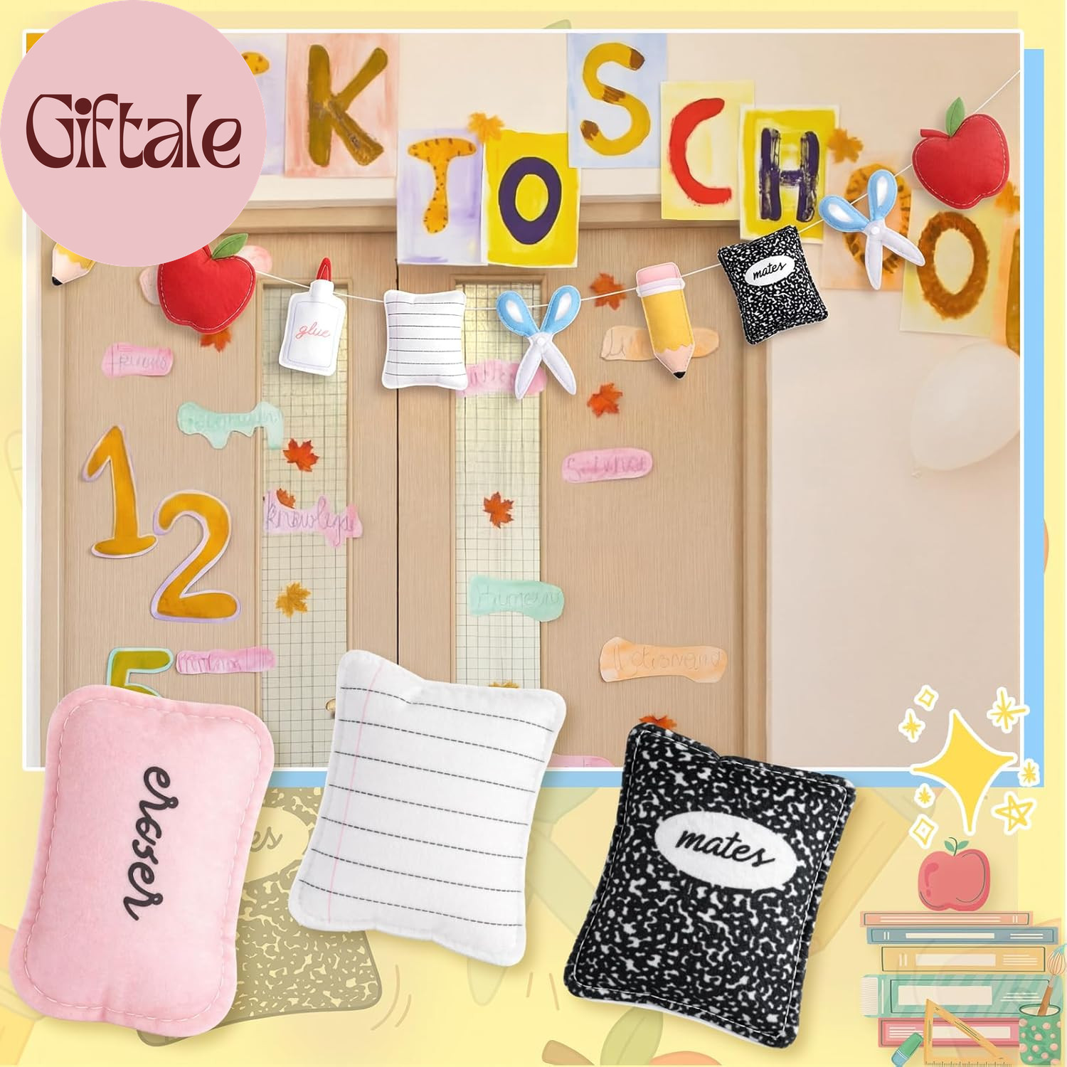 Apple Composition Notebooks Pencil Garland Felt Banner for Back to School Decora