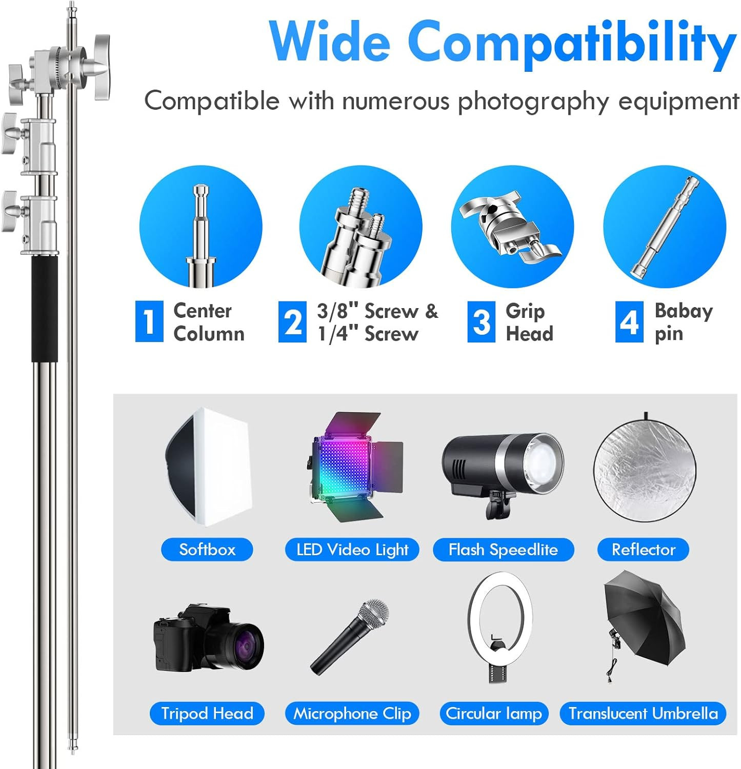 2 Pack 10Ft Heavy Duty C Stands with Boom Arm for Photography Studio