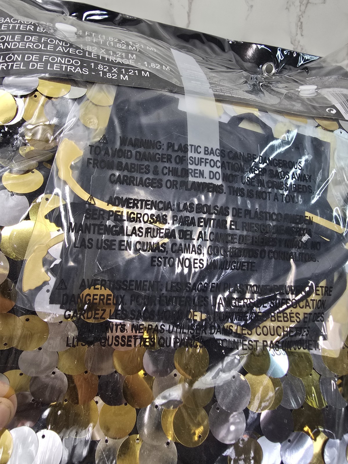 Amscan Gold Silver 6×4 Sequin Backdrop Black Congrats Graduation Party New Year