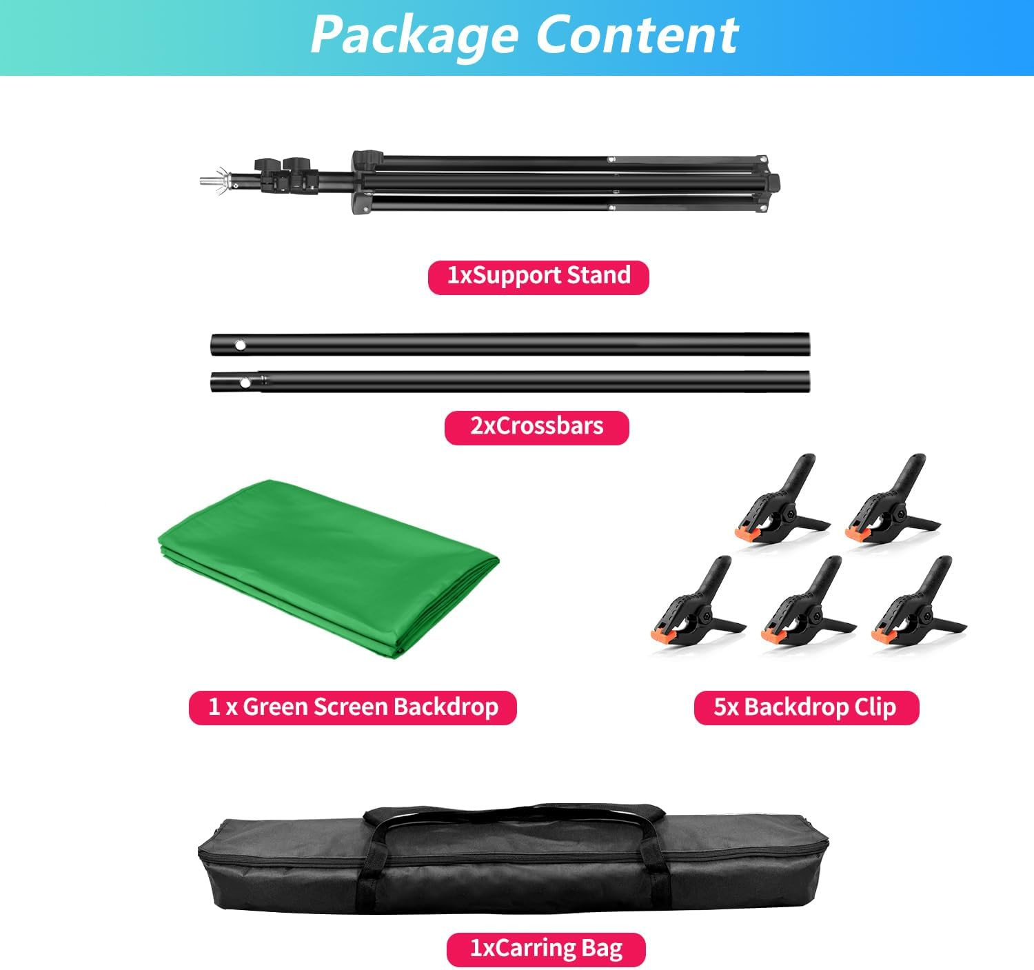 Green Screen Backdrop Kit with Stand, 5X6.5Ft Portable Green Screen Backdrop wit
