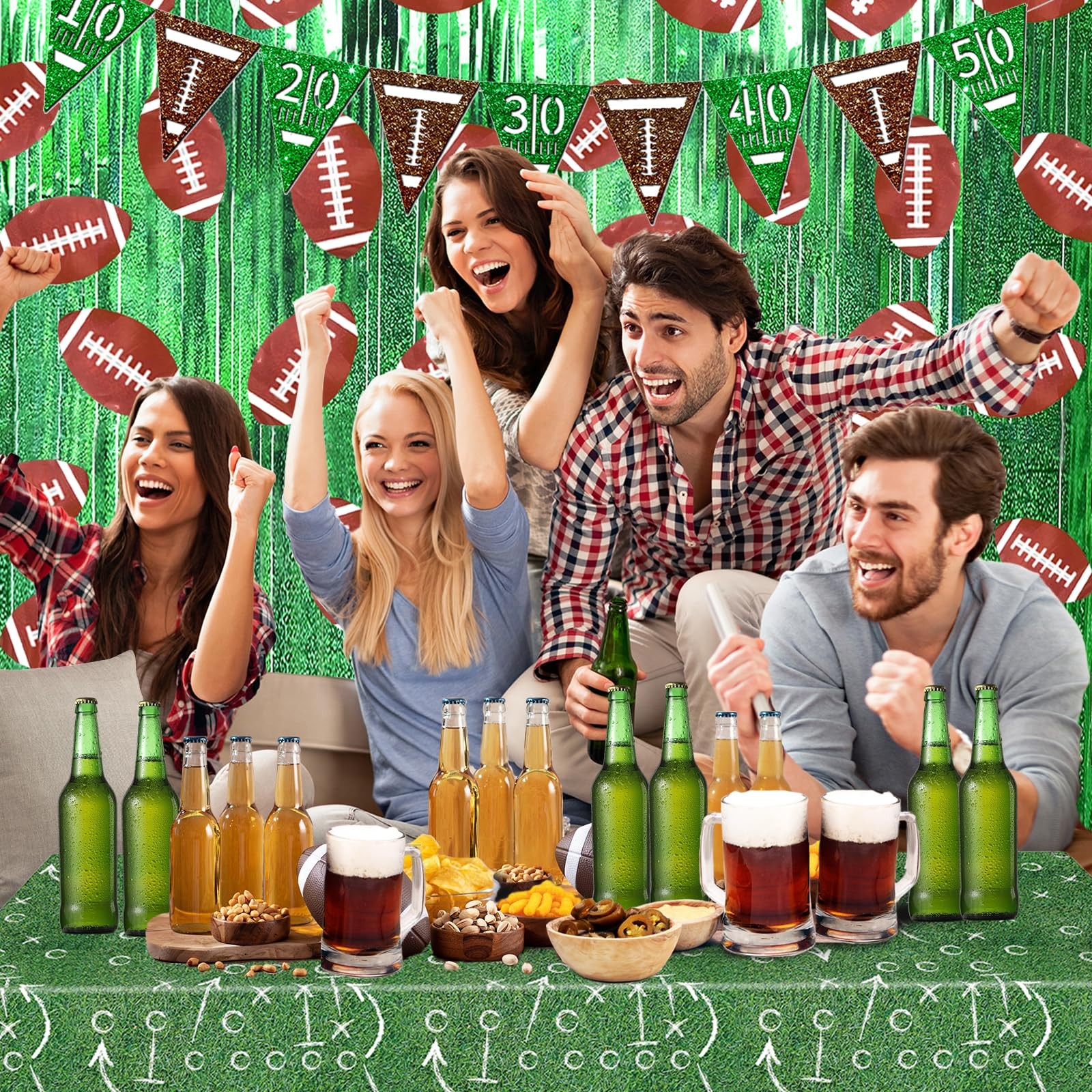 Football Party Decorations Football Photo Booth Prop, 3 Pcs 3.3 x 6.6 ft Foil…