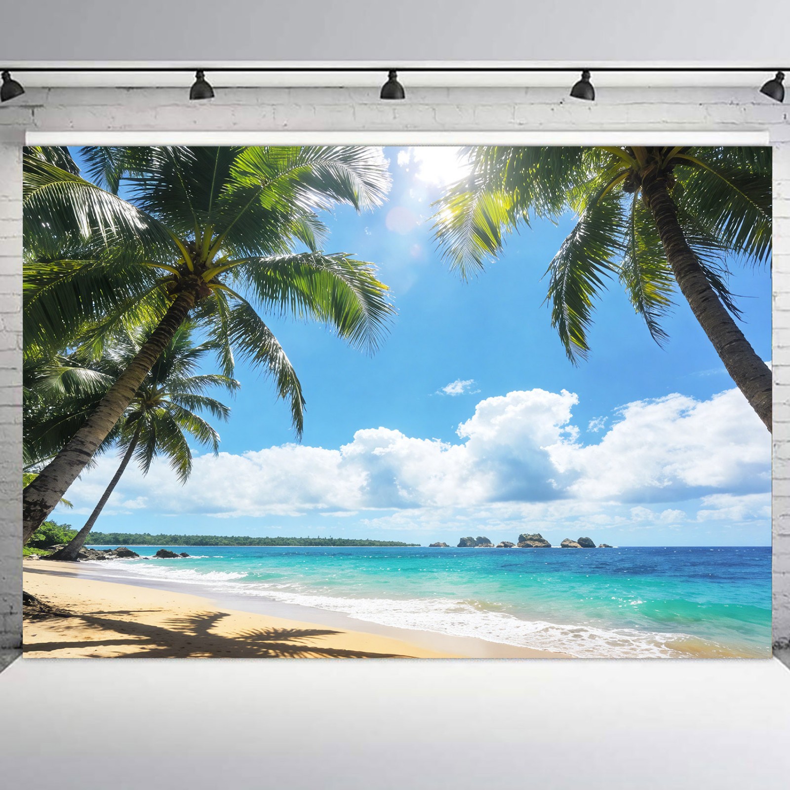 10x8ft Tropical Beach Backdrop Palm Tree Blue Ocean Background for Photography