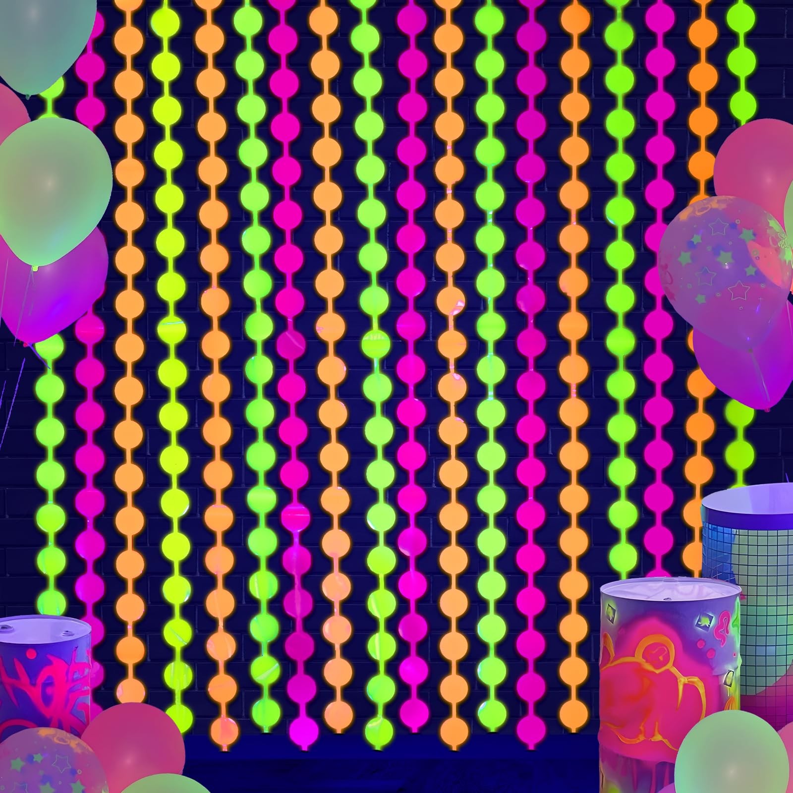 Mega-L Glow in The Dark Party Supplies, 2 Round, Fuchsia, Yellow and Orange