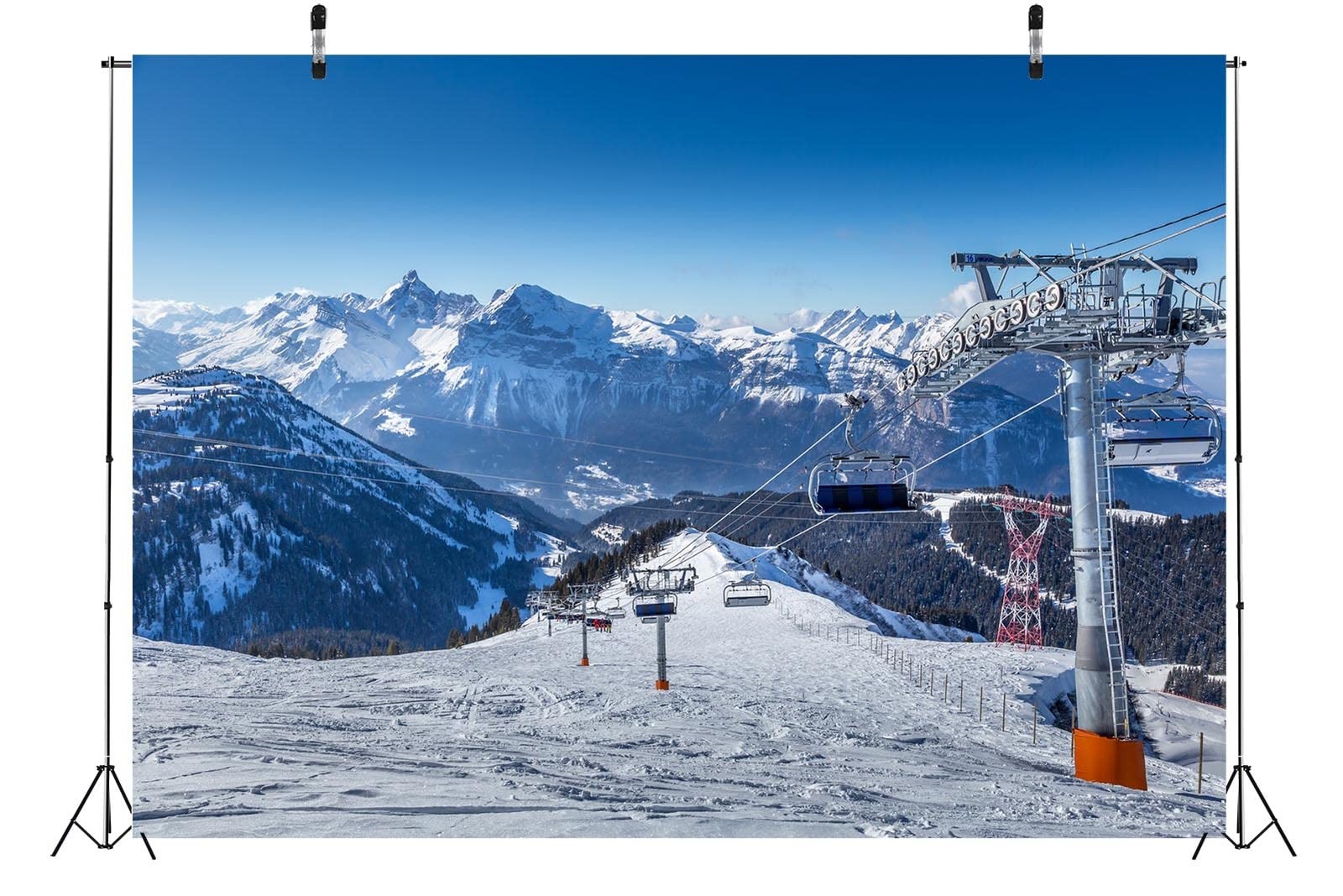 BELECO 7x5ft Fabric Ski Resort Backdrop Snowy Winter Alps 7x5FT, A12546