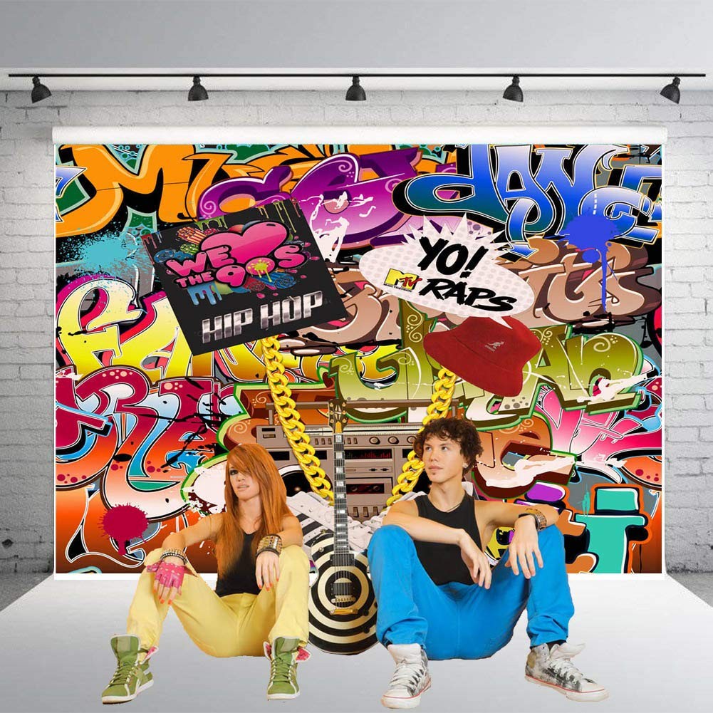 Qian 7x5ft Hip Hop Graffiti Theme Photography Backdrops 7×5 FT, 2