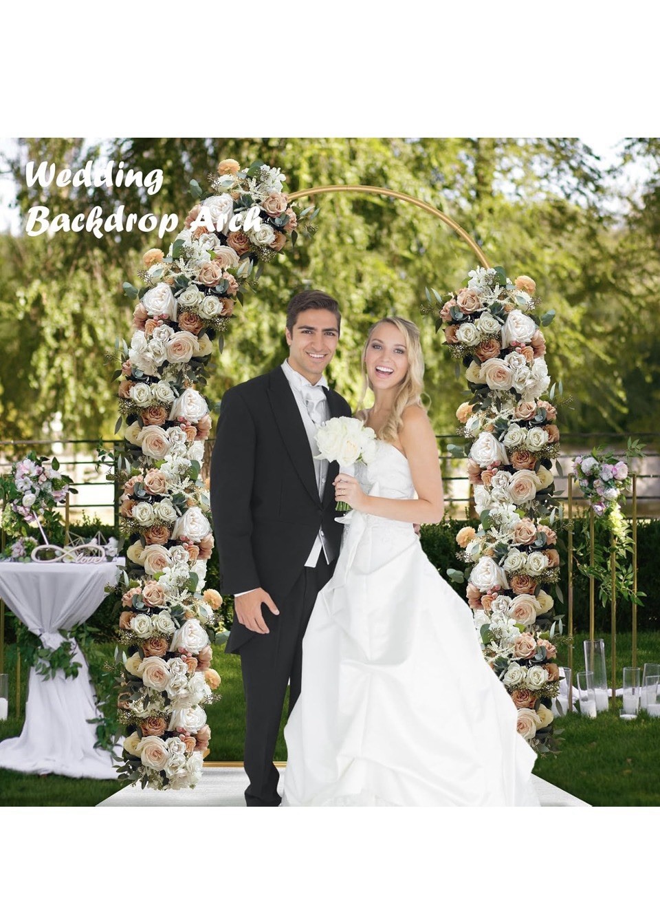 6.6FT Metal Wedding Arch Stand Gold Square Arched Backdrop Frame for Party Cerem