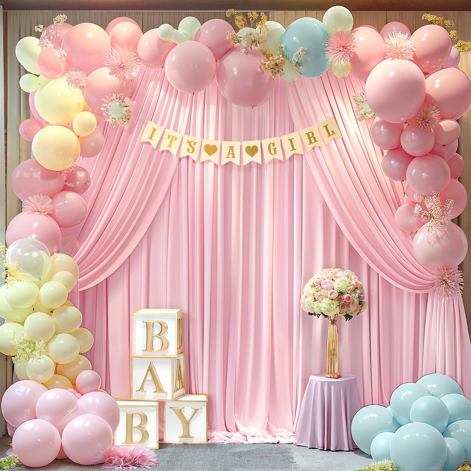 10x10ft Pink Wrinkle Free Polyester Photography Backdrop Curtain Panels Drapes