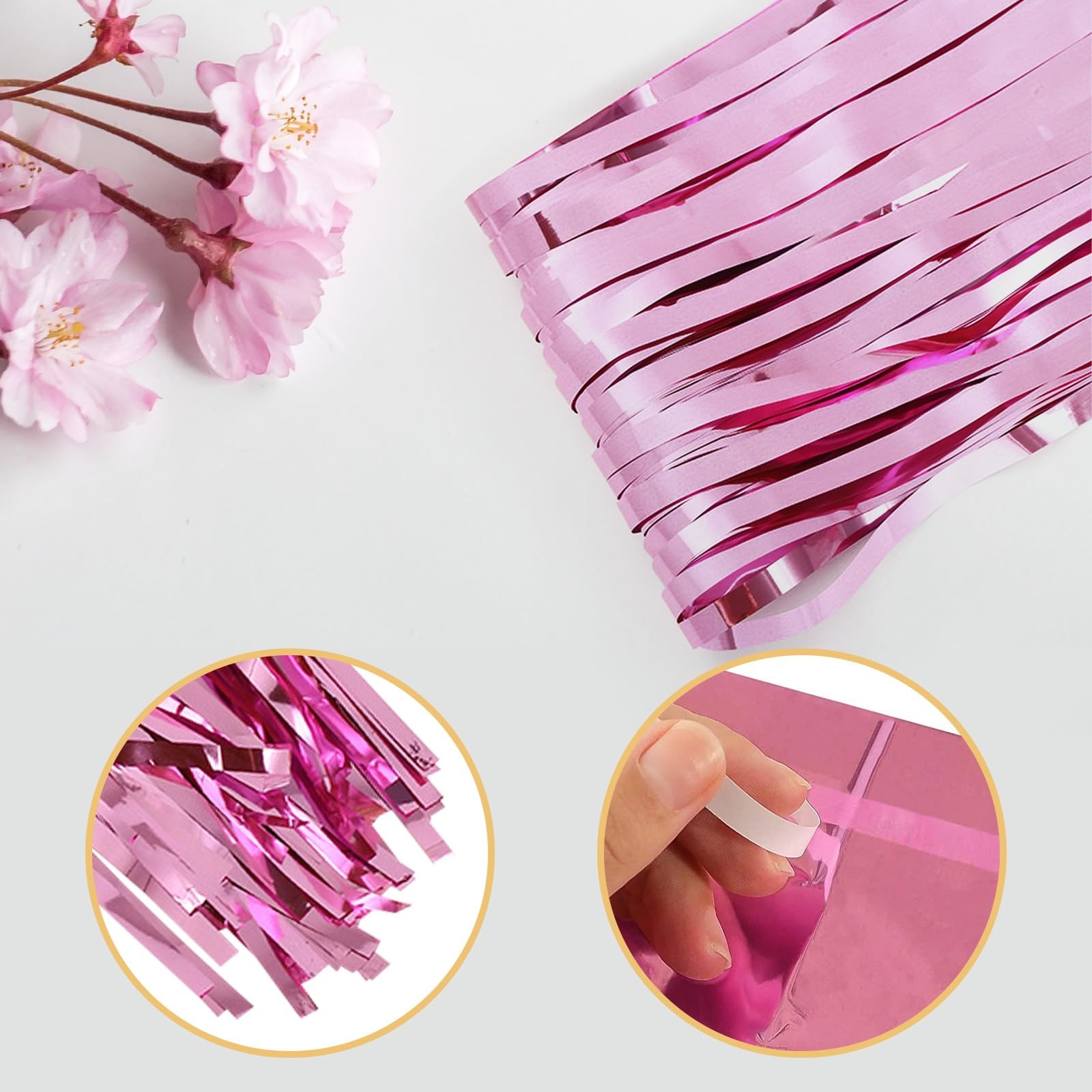 5 PCS Pink Foil Curtain Backdrop Metallic Tinsel Fringe Streamer 3.2×9.8 FT