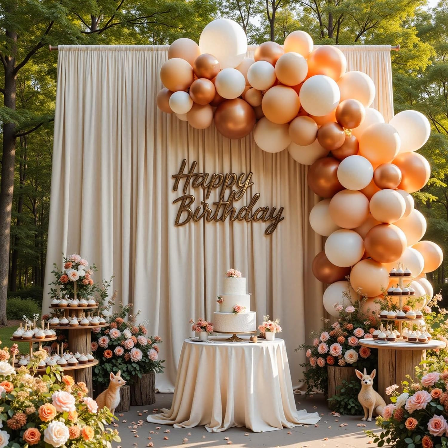 Warm Ivory Backdrop Curtain for Wedding, Polyester Photo Backdrop Drapes – 40FT
