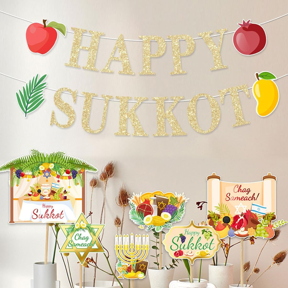 Happy Sukkot Decorations Banner Jewish Holiday Party Supplies Garland Flag for O