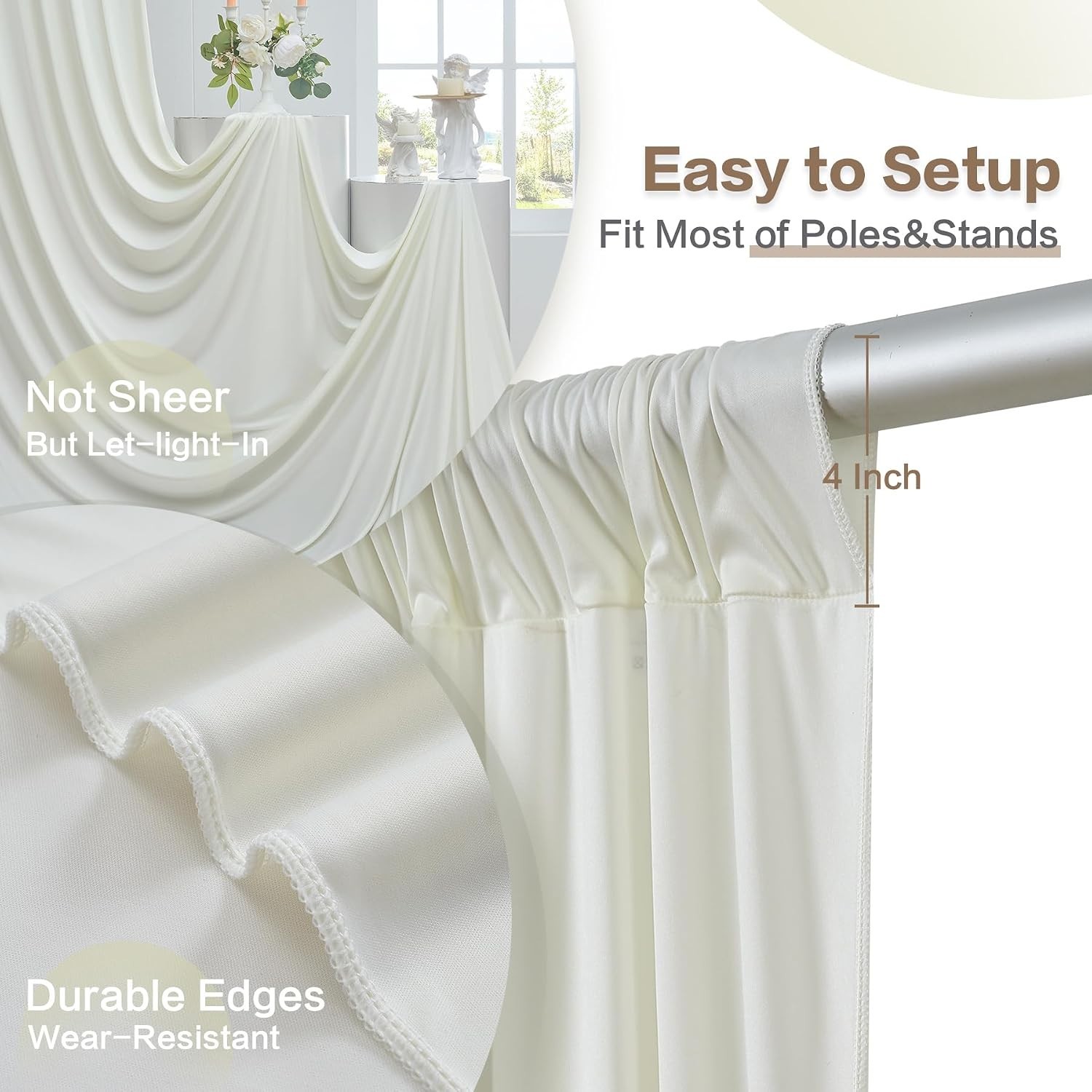 Sleek 6-Panel Ivory Backdrop Curtain – Perfect for Celebrations & Special Events