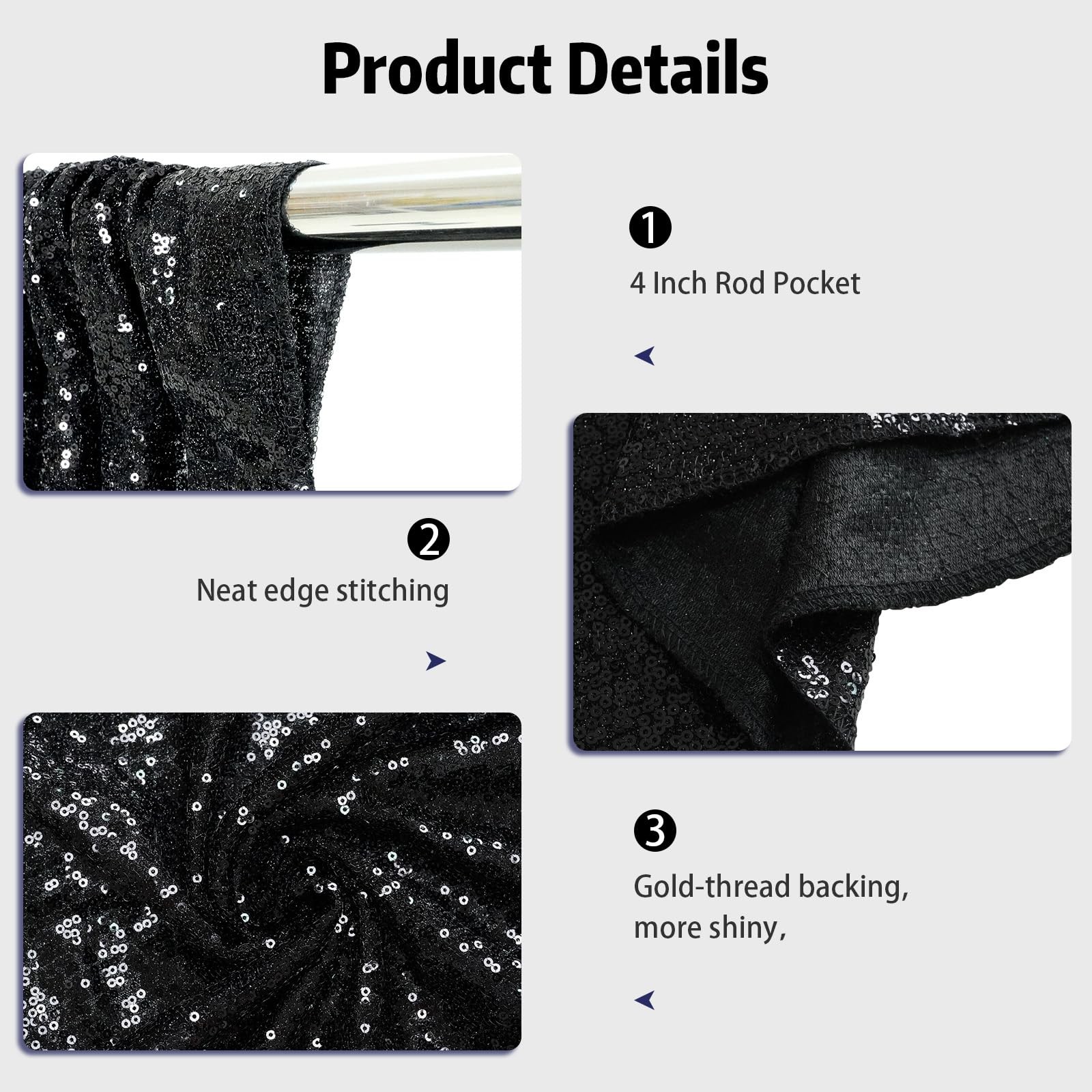 Sequin Backdrop 6×8 Feet Black Curtain Background Halloween Wedding Party