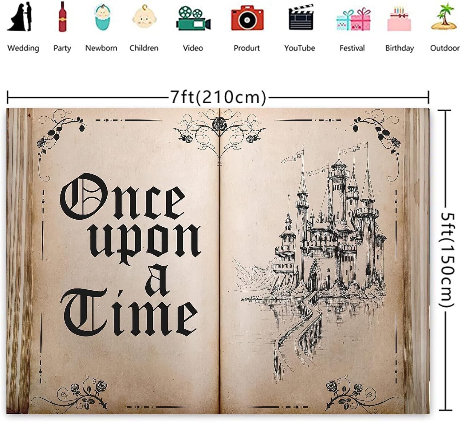 Backdrop Romantic Fairy Tale Once Upon a Time Ancient Castle Princess 7x5FT